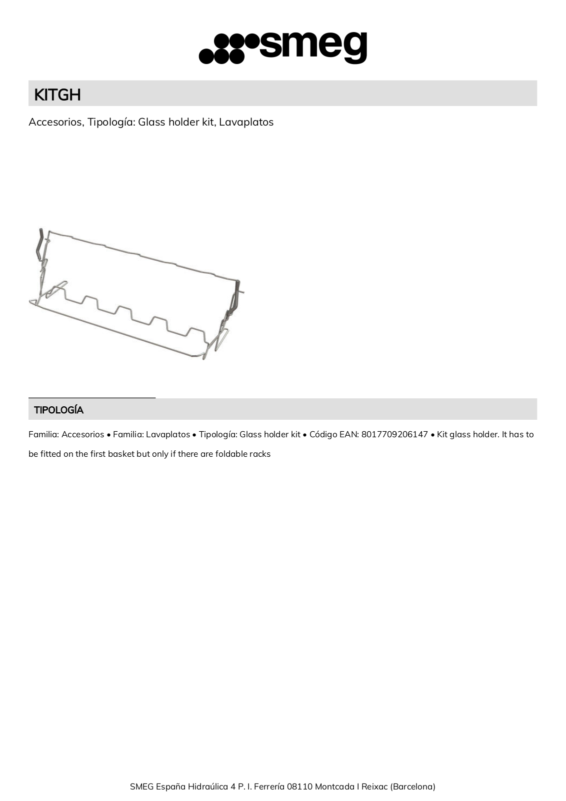 Smeg KITGH Product Information Sheet