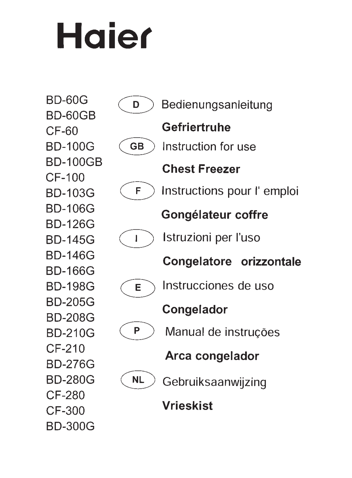 Haier BD-60G, CF-100, BD-210G, BD-106G, BD-300G User Manual