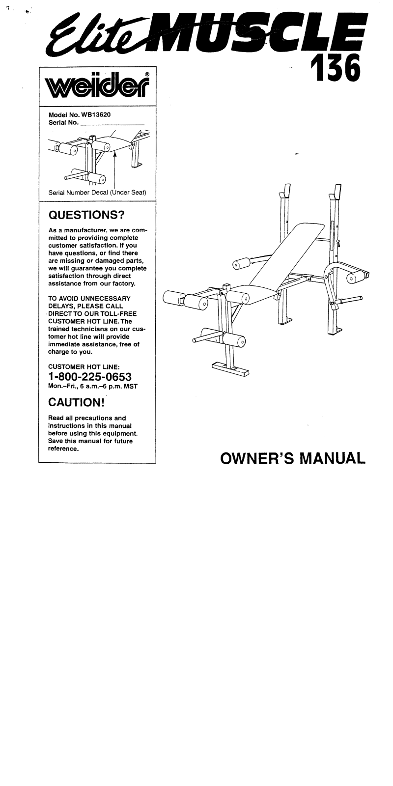 Weider MUSCLE 136 Owner's Manual