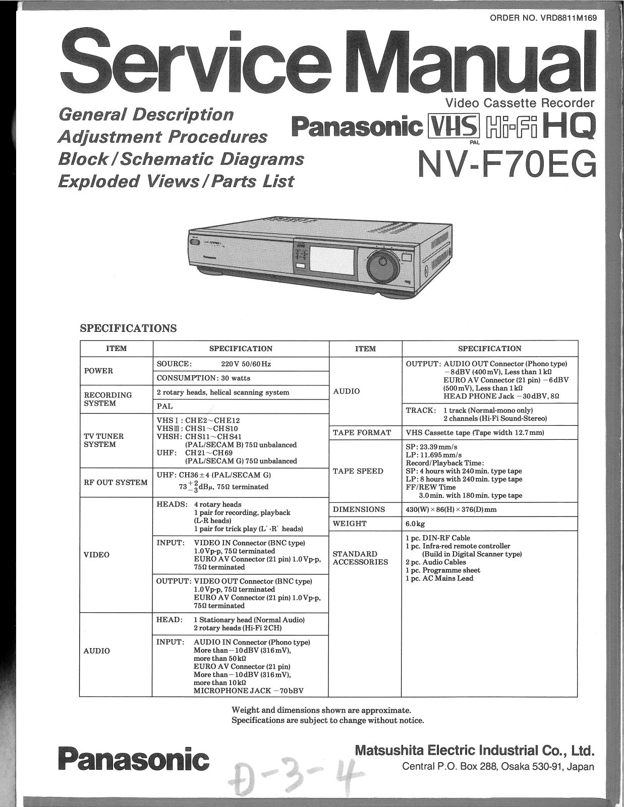 PANASONIC NV F70 Service Manual