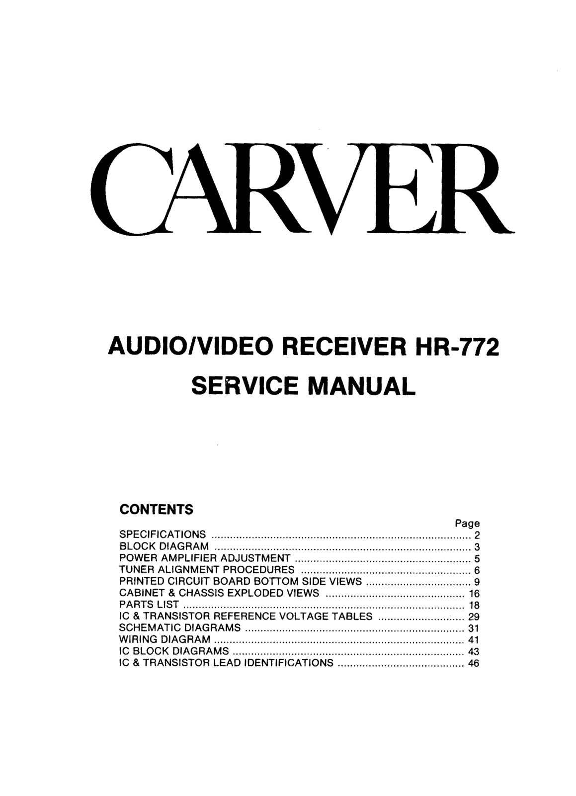 Carver HR-772 Service manual