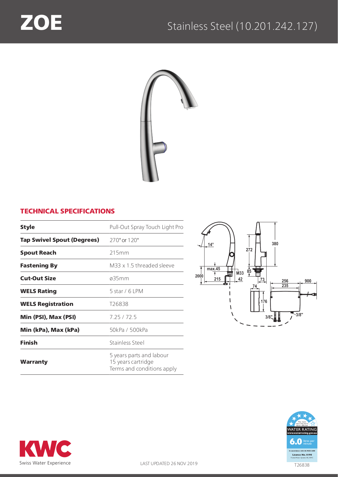 KWC 10201242127 Specifications Sheet