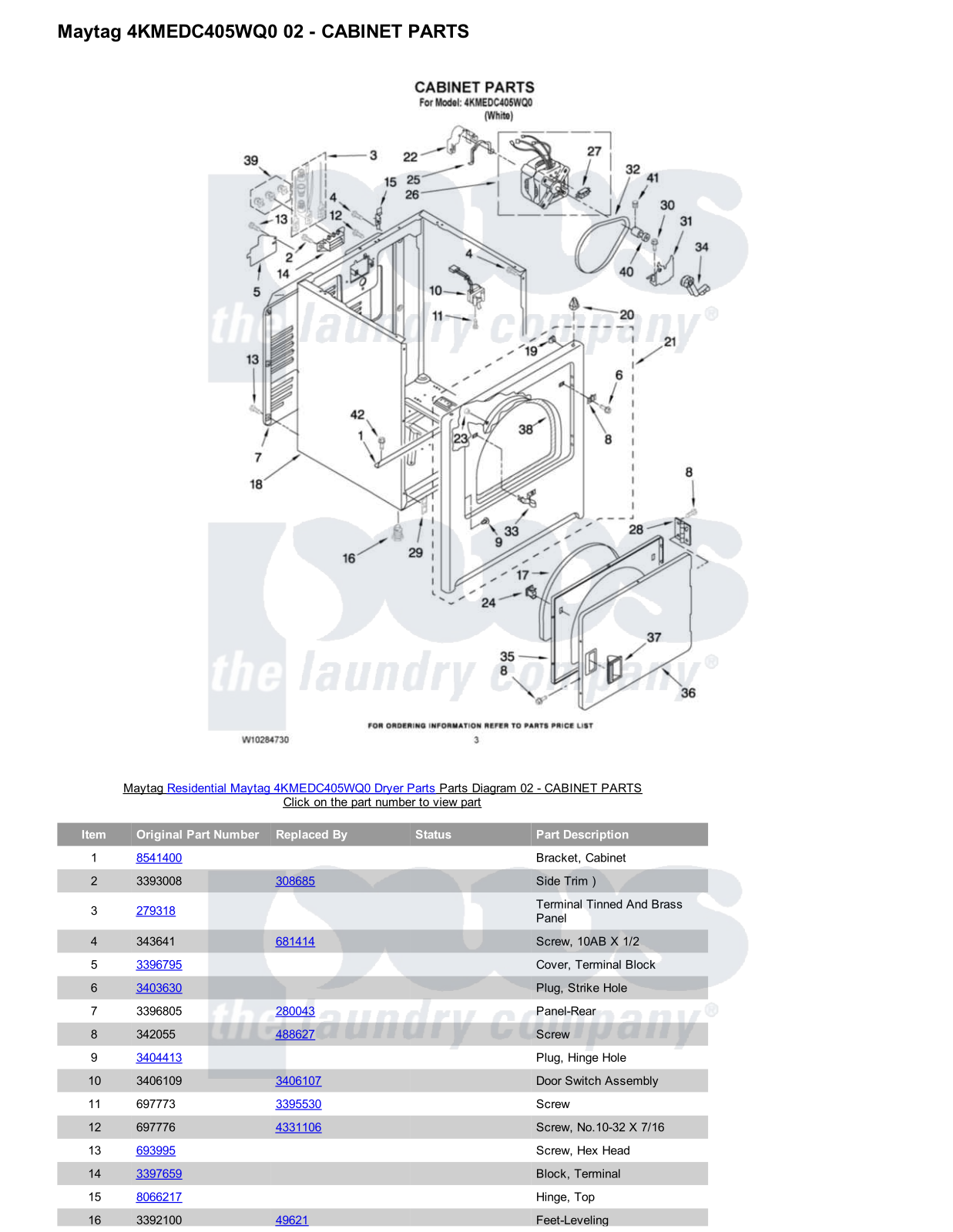 Maytag 4KMEDC405WQ0 Parts Diagram