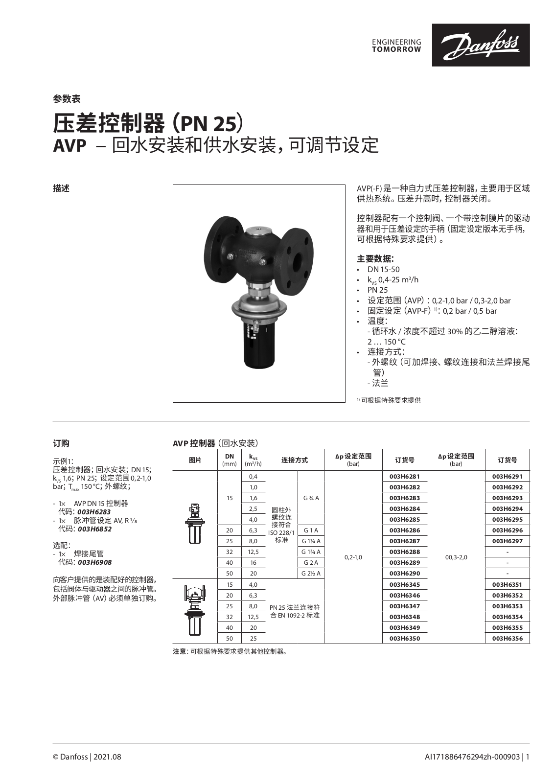 Danfoss AVP Data sheet