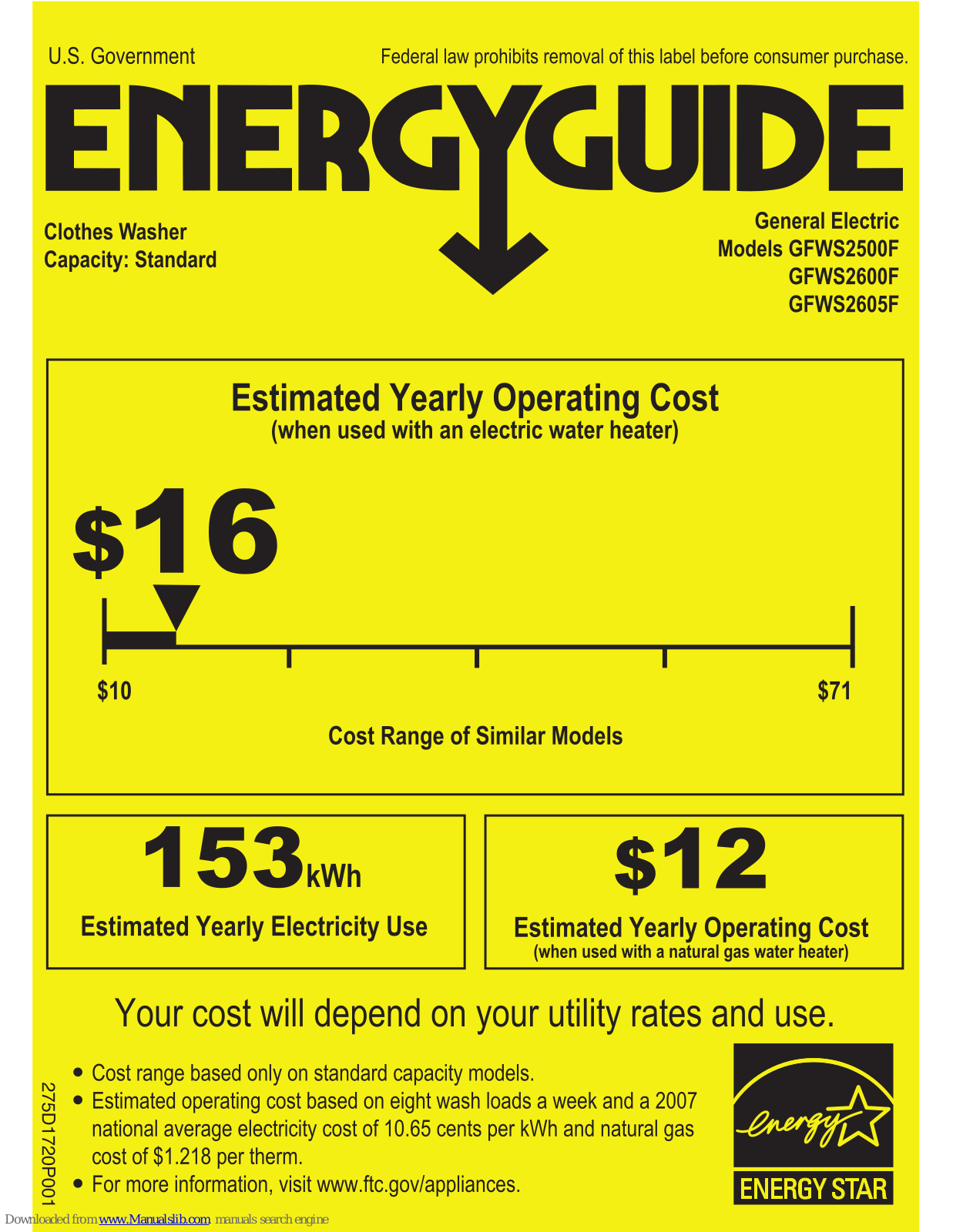 GE GFWS2605FMC, GFWS2500F, GFWS2600F, GFWS2605F Energy Manual