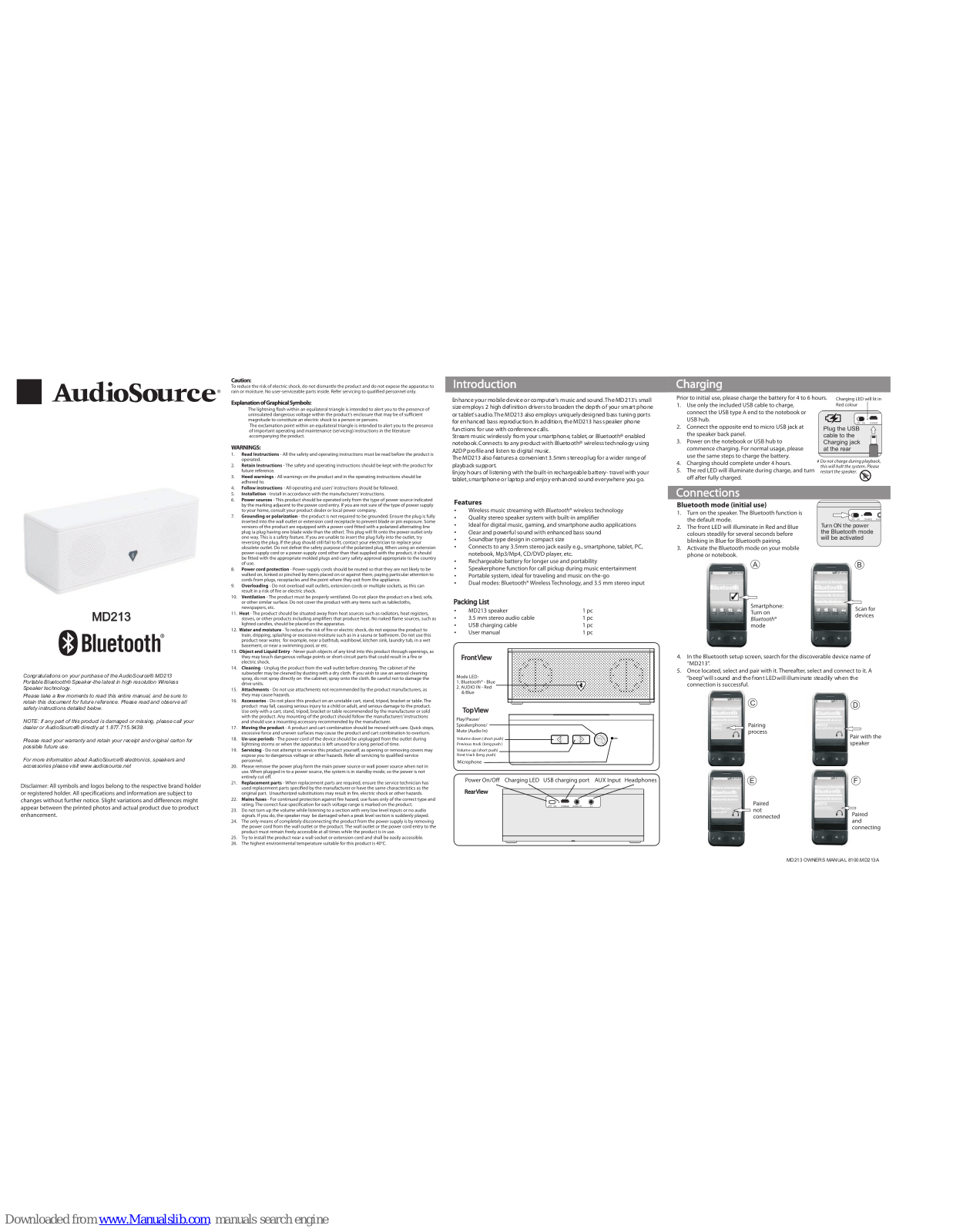 AudioSource MD213 User Manual