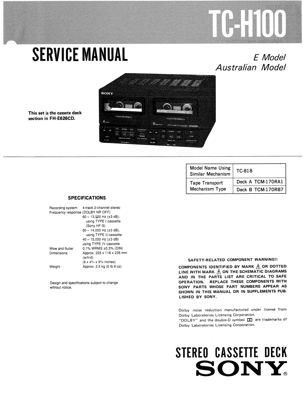Sony TCH-100 Service manual