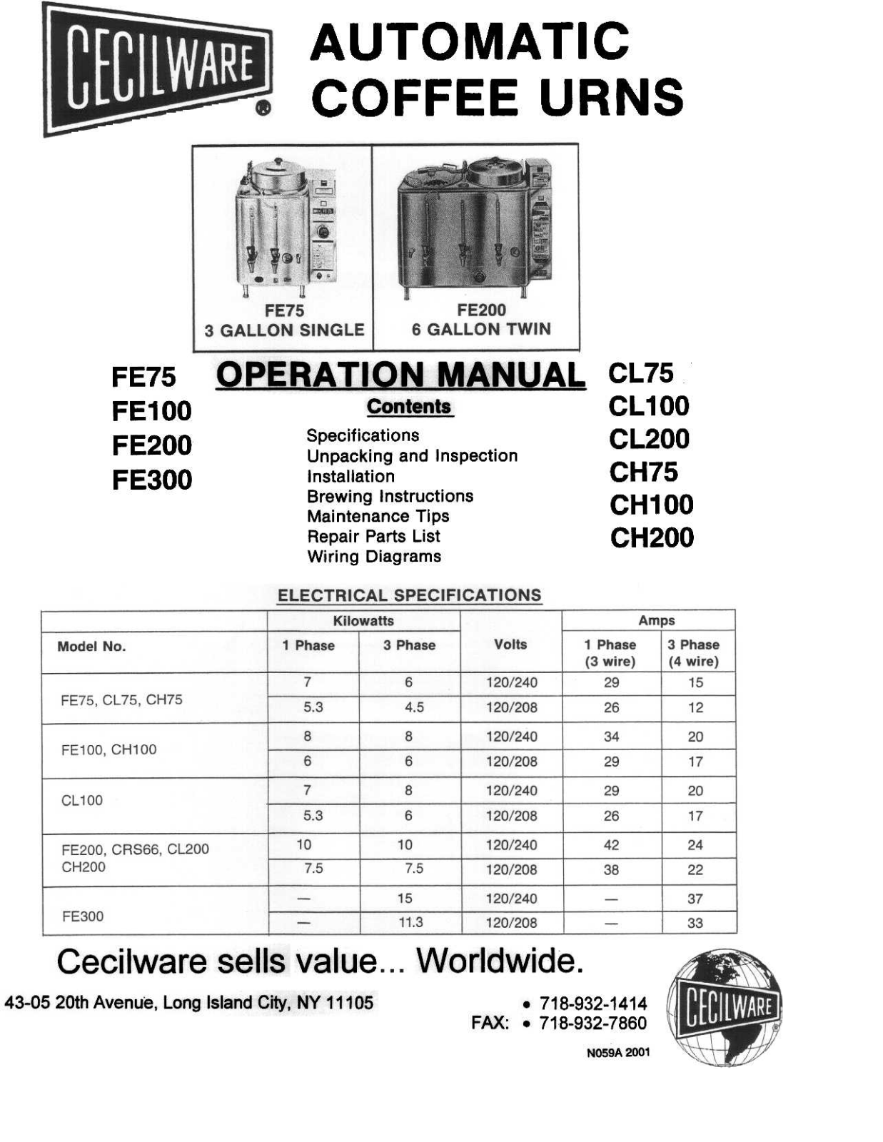 Cecilware CH100 Installation  Manual