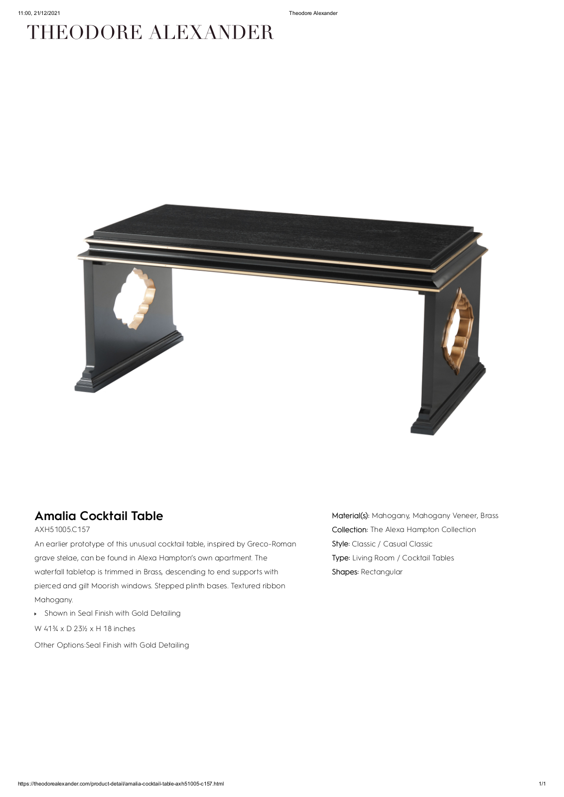 Theodore Alexander FPLJ3546 Specifications - ManualMachine.com