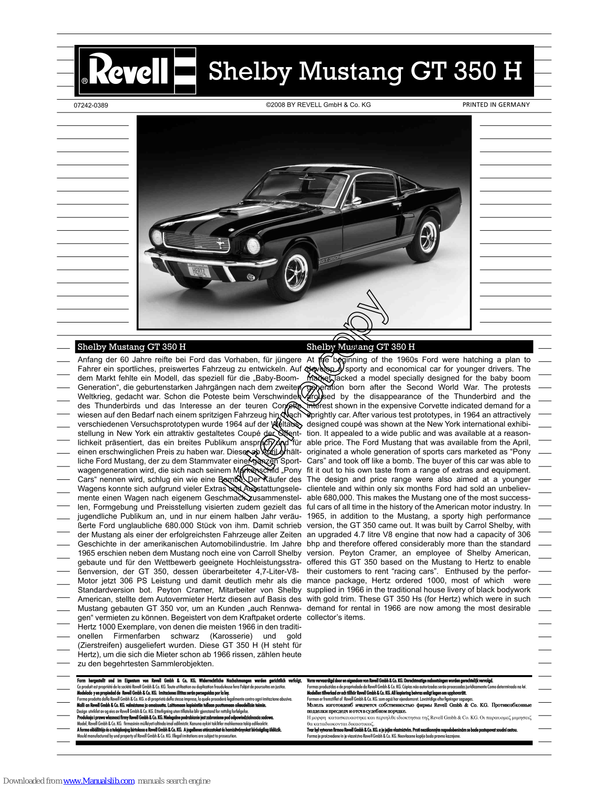 REVELL Shelby Mustang GT 350 H Assembly Manual