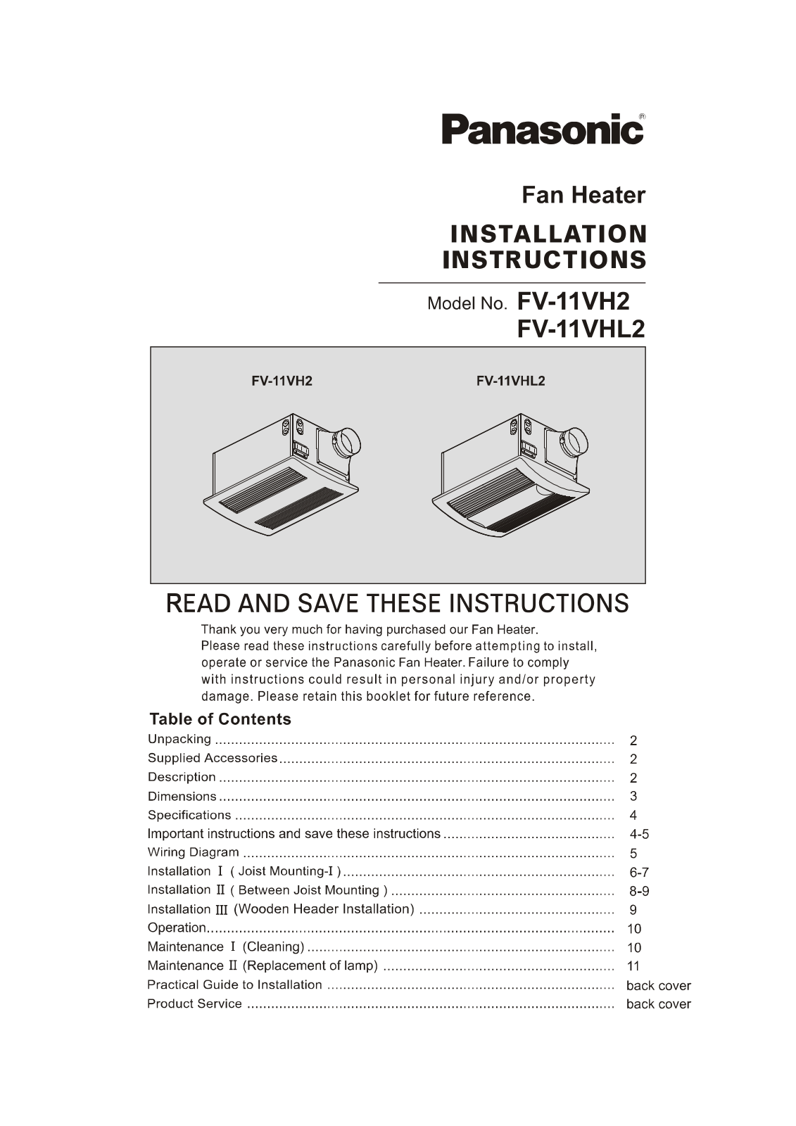 Panasonic fv-11vhl2 installation