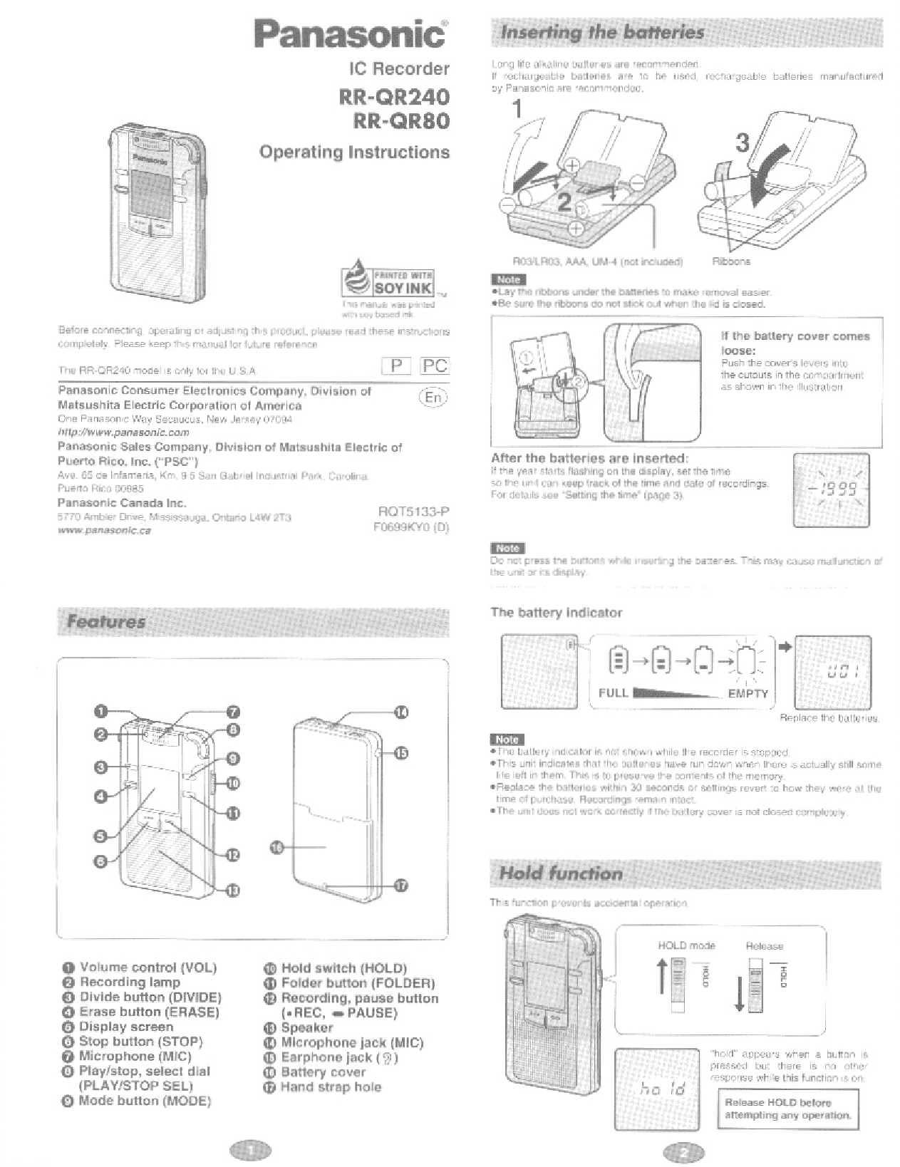 Panasonic RRQR80, RRQR240 User Manual