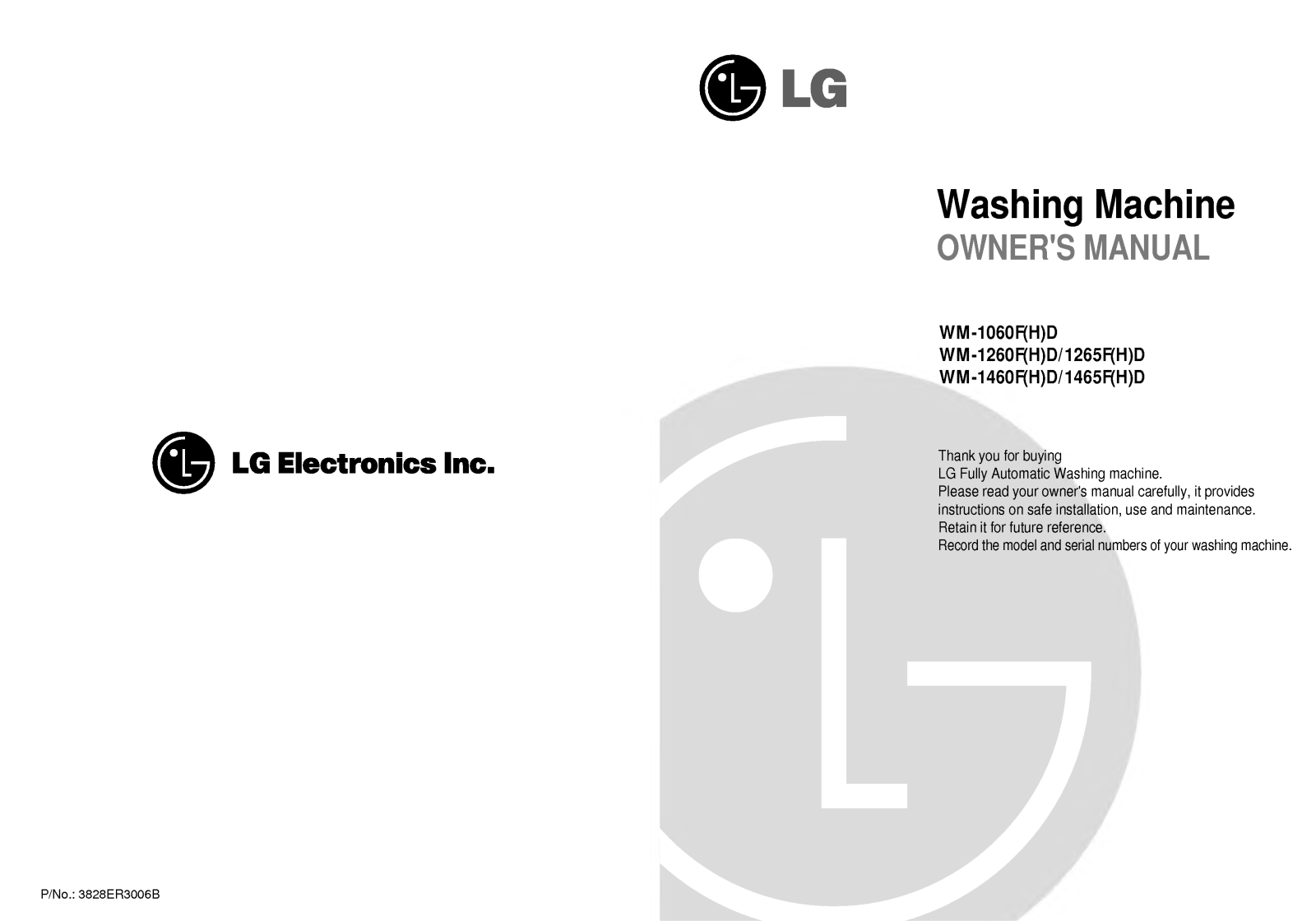LG WM-1465FHD, WM-1260FHD, WM-1460FHD User Manual
