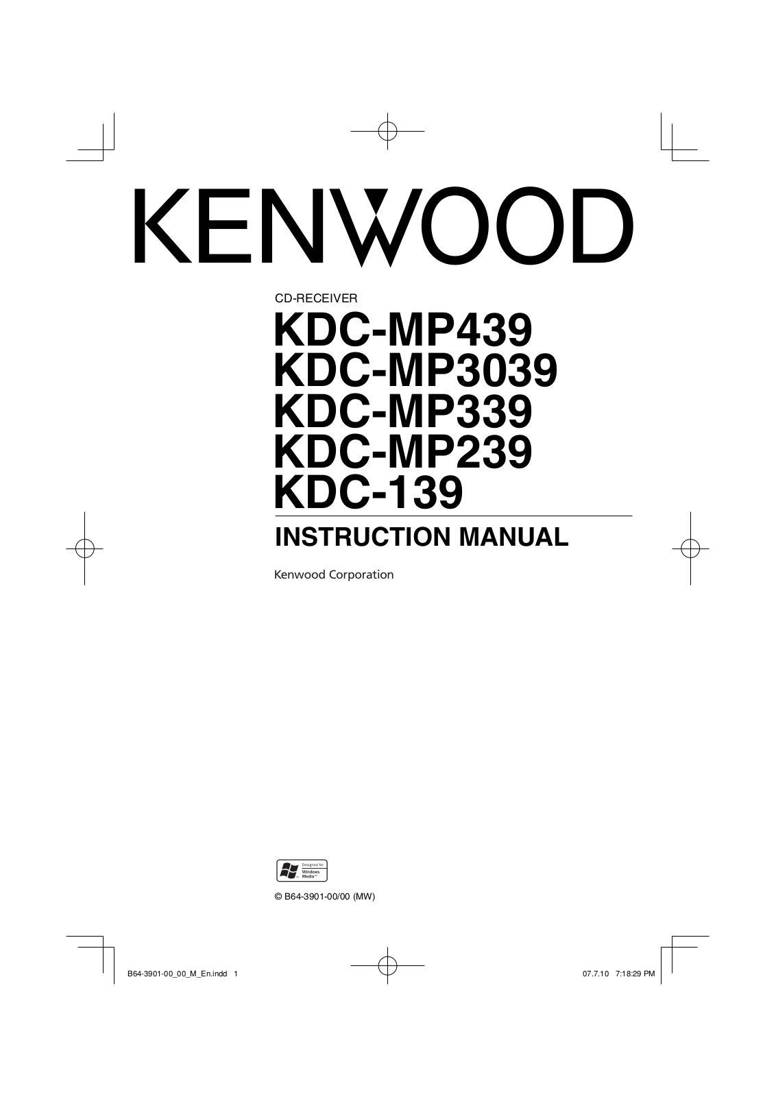 Kenwood KDC-MP339, KDC-139, KDC-MP3039, KDC-MP439, KDC-MP239 User Manual