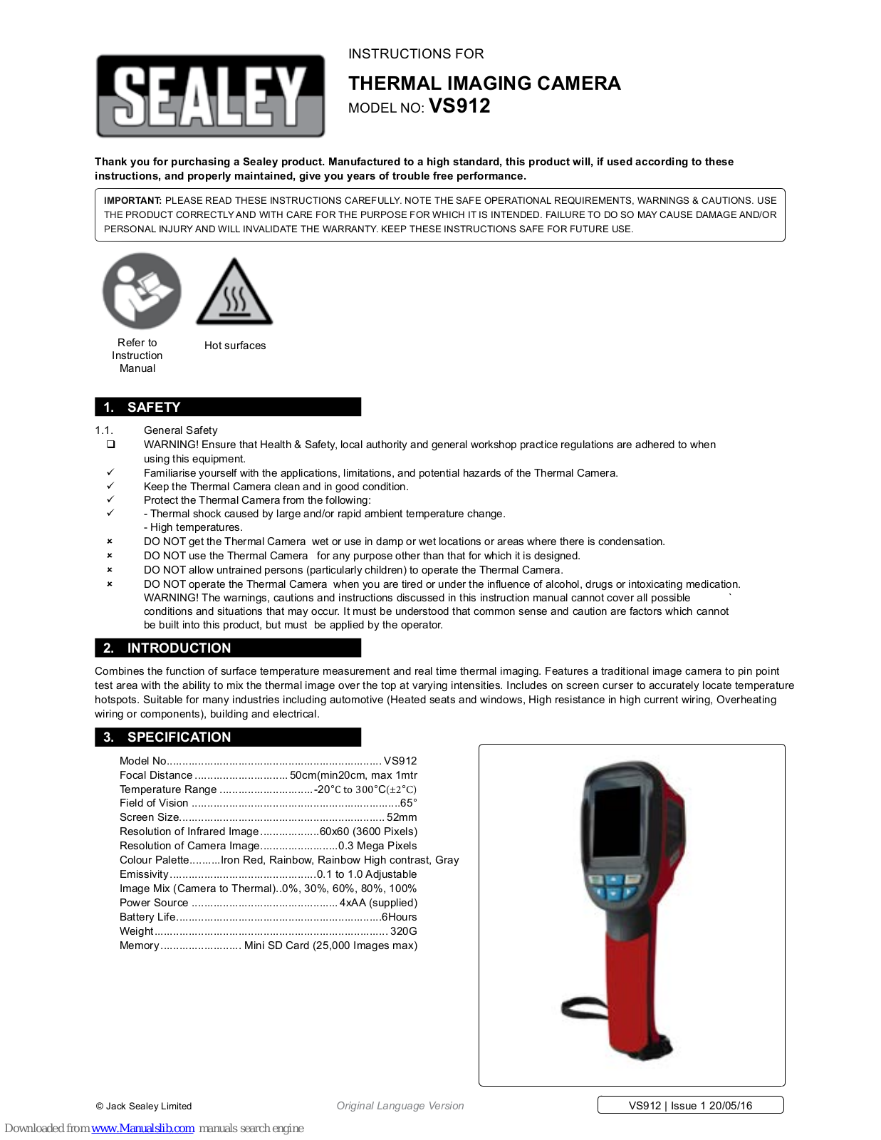 Sealey VS912 Instructions Manual