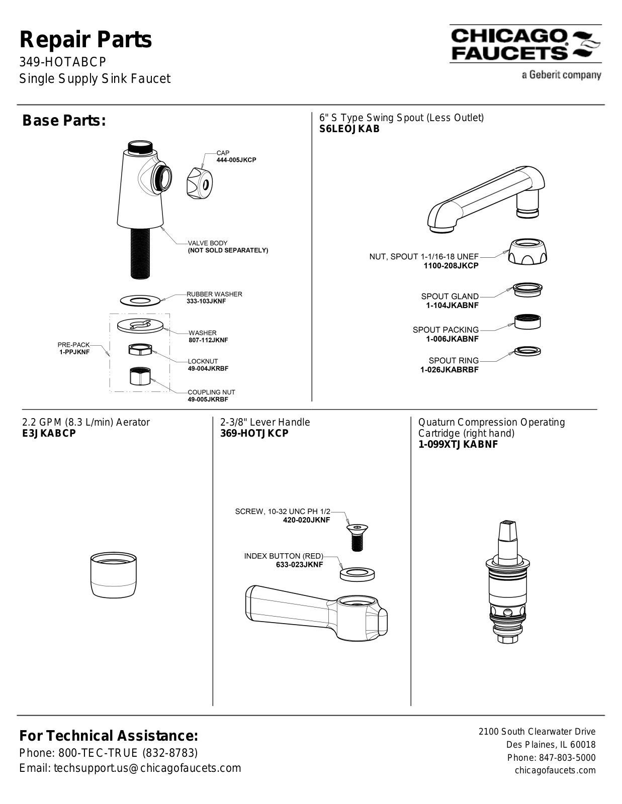 Chicago Faucet 349-HOTABCP Parts List