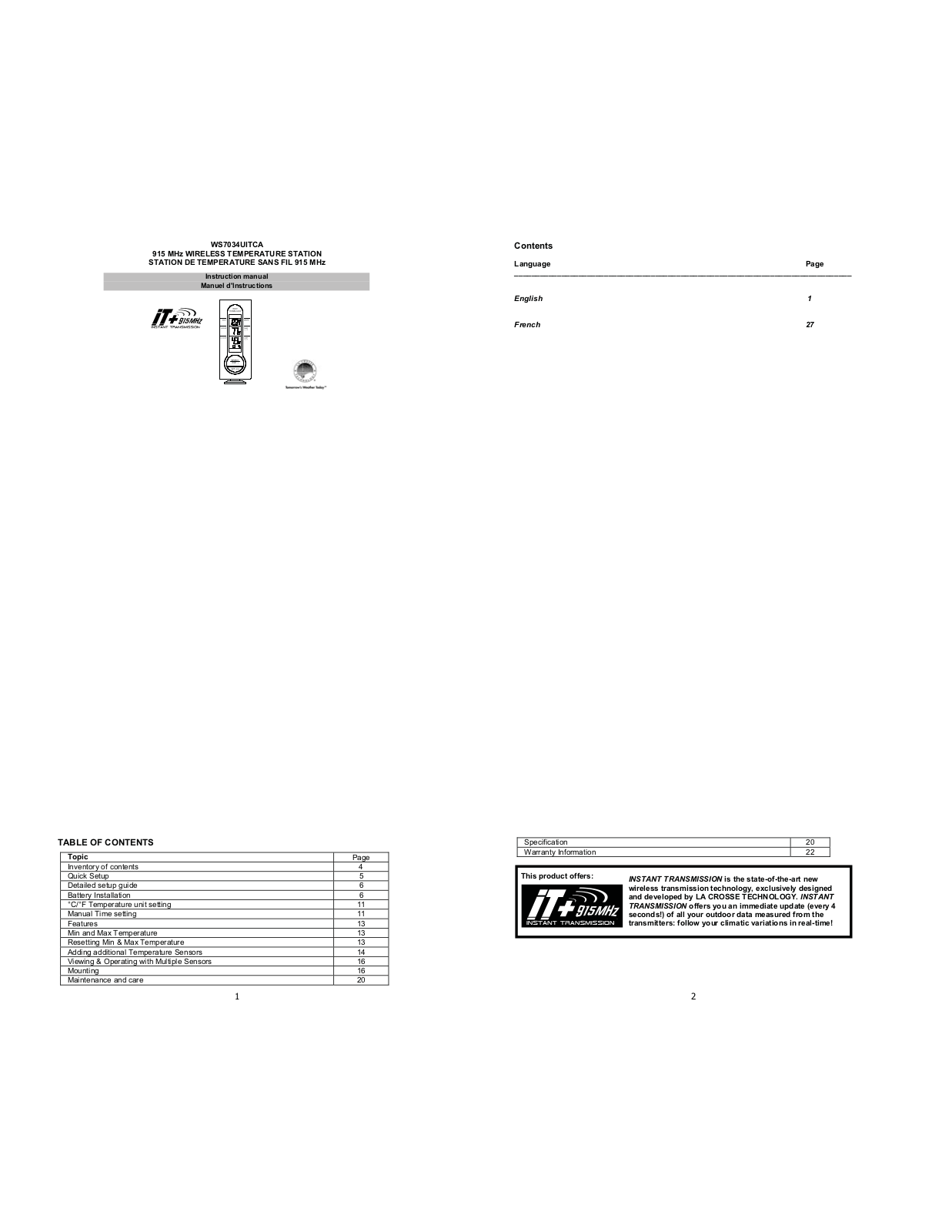 La Crosse Technology WS-7034UITCA User Manual