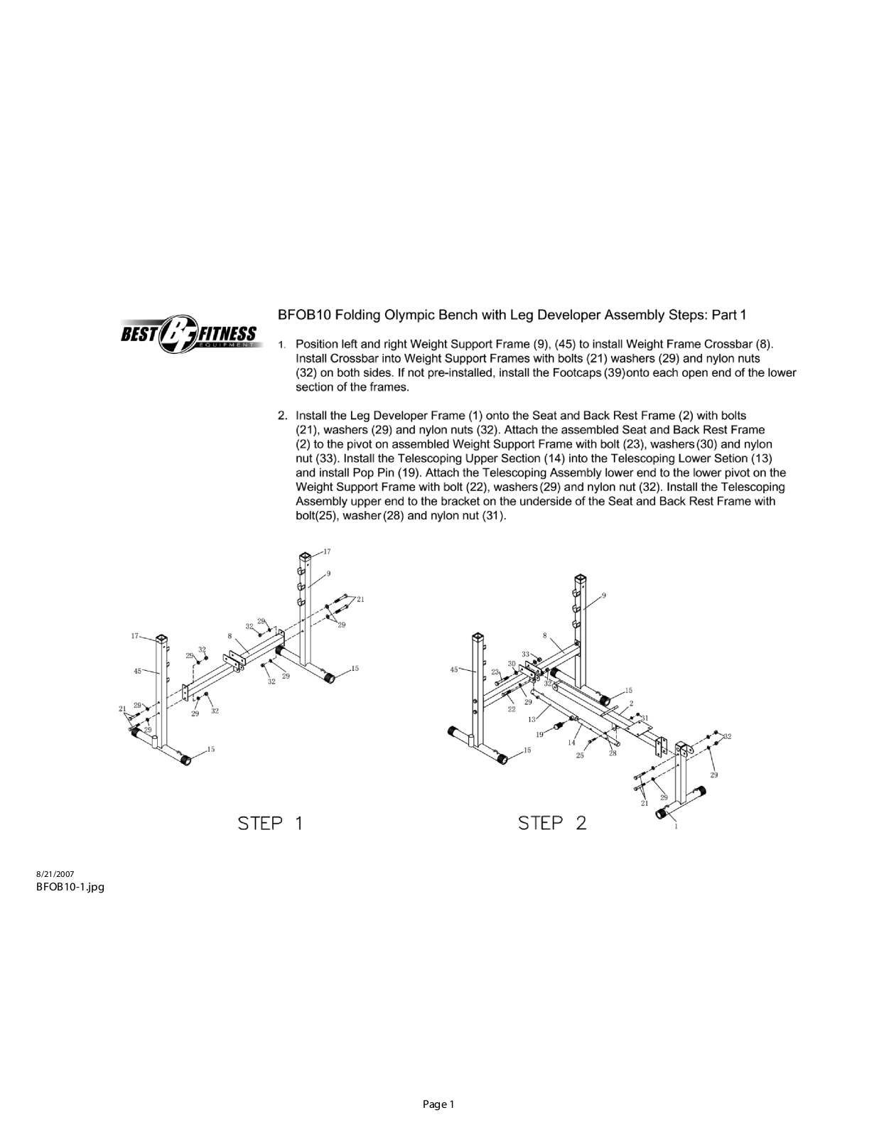 Body Solid BFOB10 User Manual