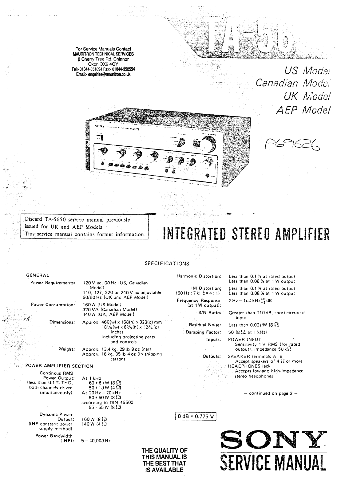 Sony TA-5650 Service manual