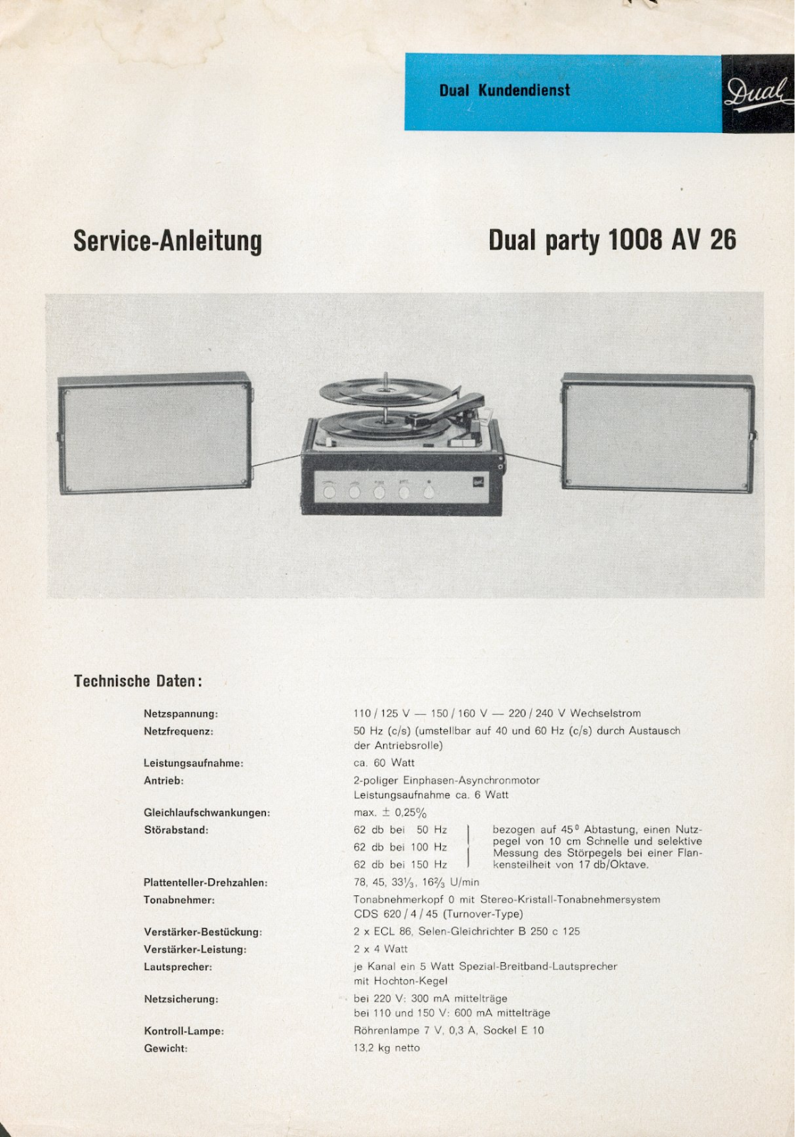 Dual Party-1008-AV26 Service Manual