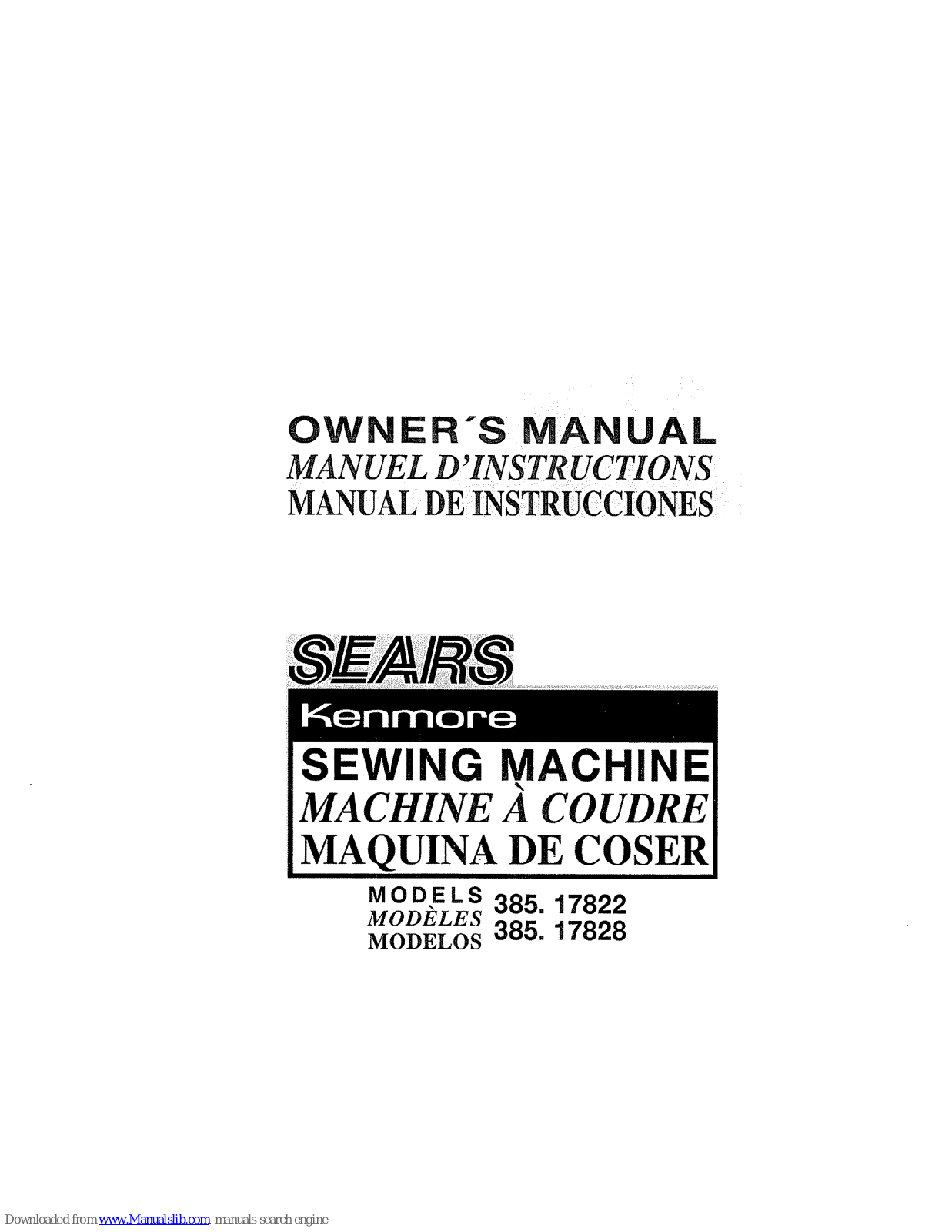 Kenmore Sears 385.17822, 385.17828, 385.17822, 385, 7828 Owner's Manual - ManualMachine.com