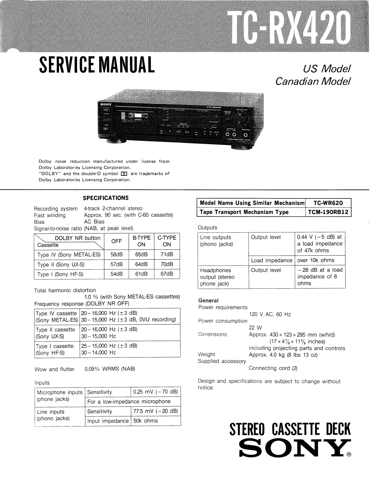 Sony TCRX-420 Service manual