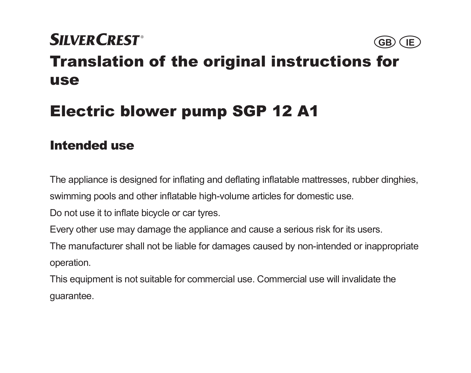 Silvercrest SGP 12 A1 User Manual