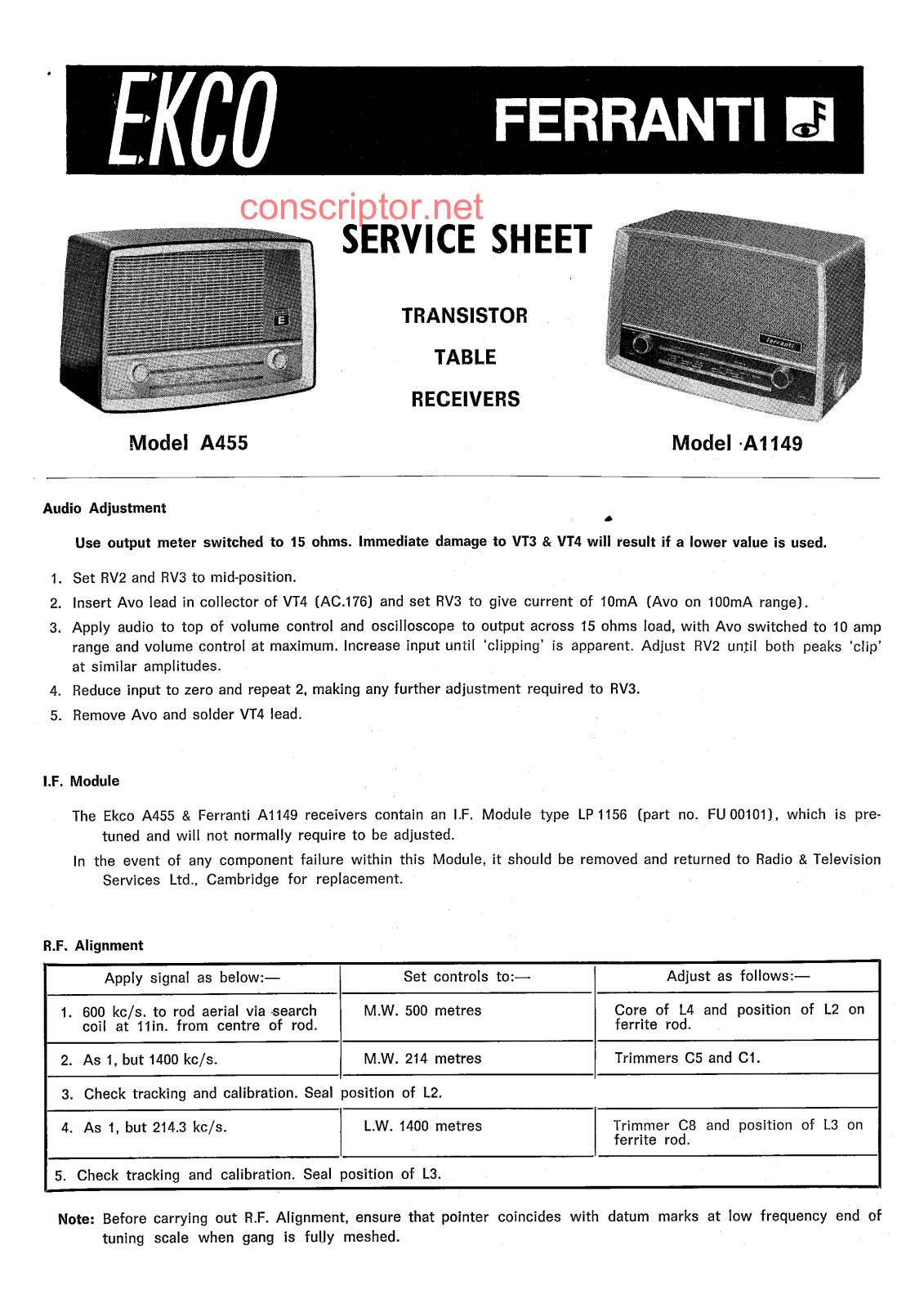 EKCO A455, A1149 Service manual