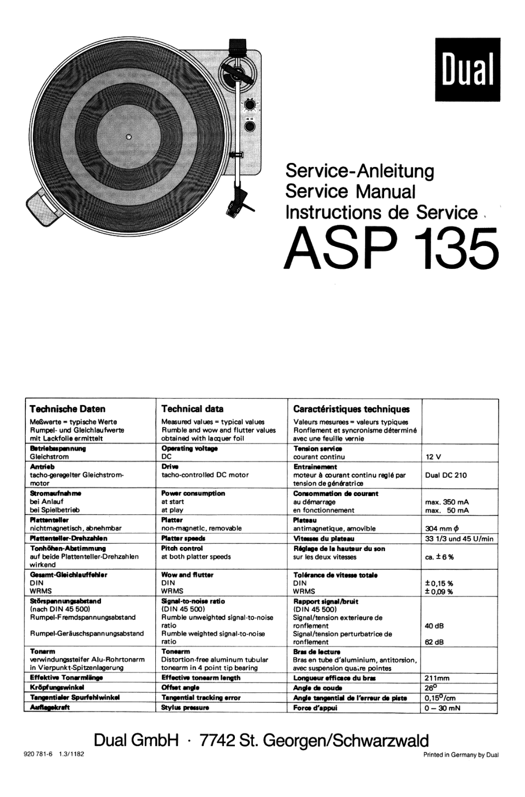 Dual ASP-135 Service manual