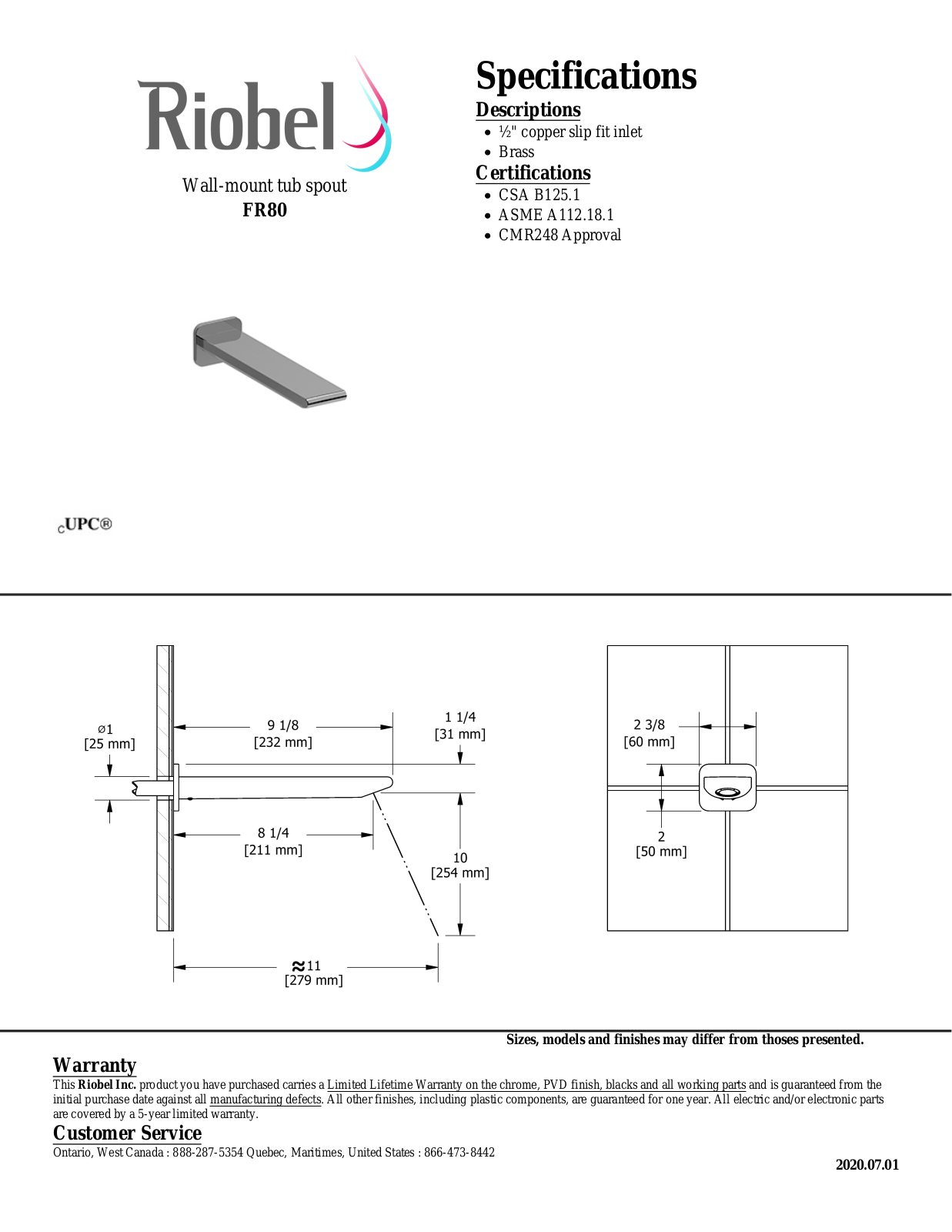Riobel FR80BN, FR80C Specifications - ManualMachine.com