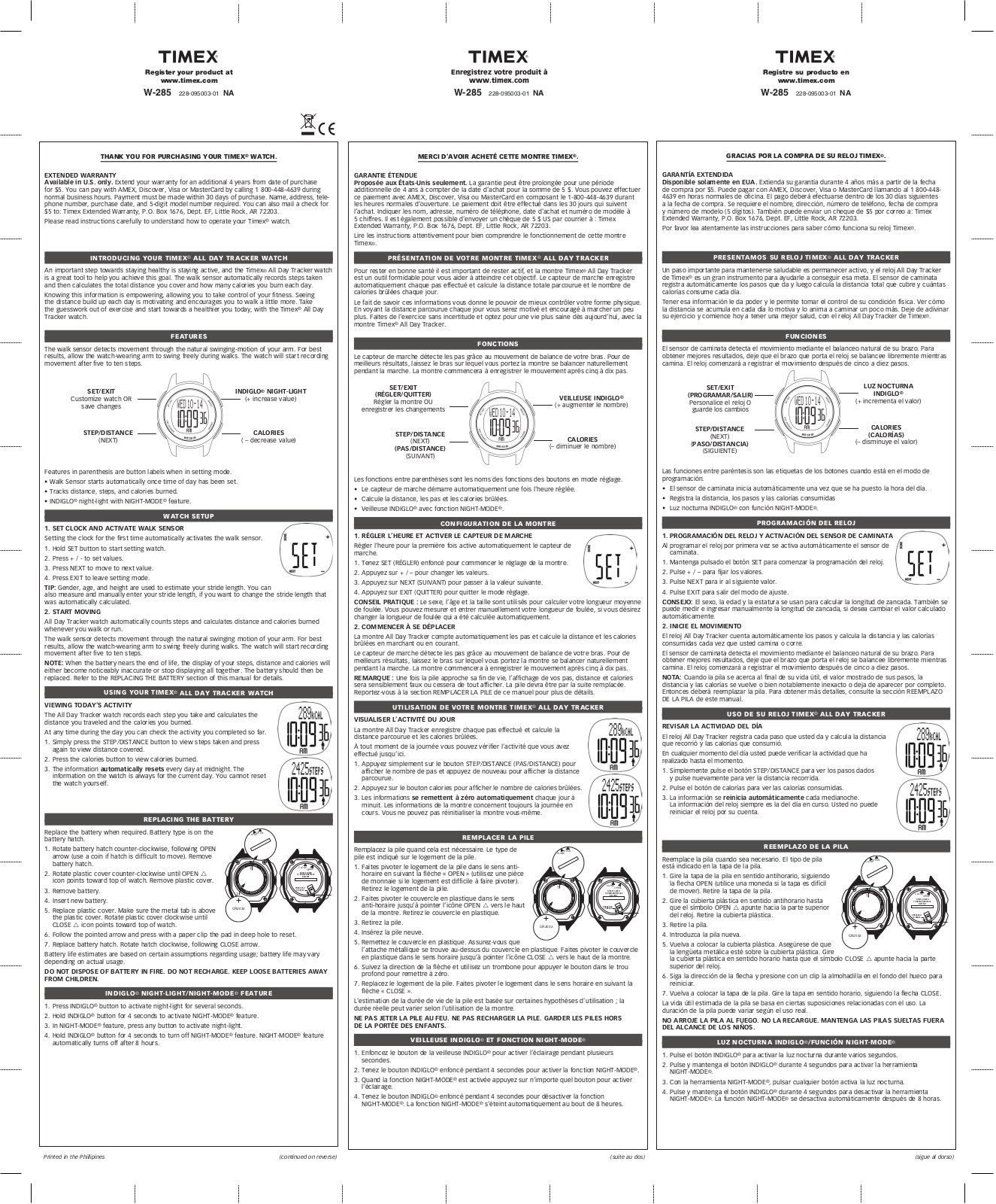 Timex W-285 User Manual