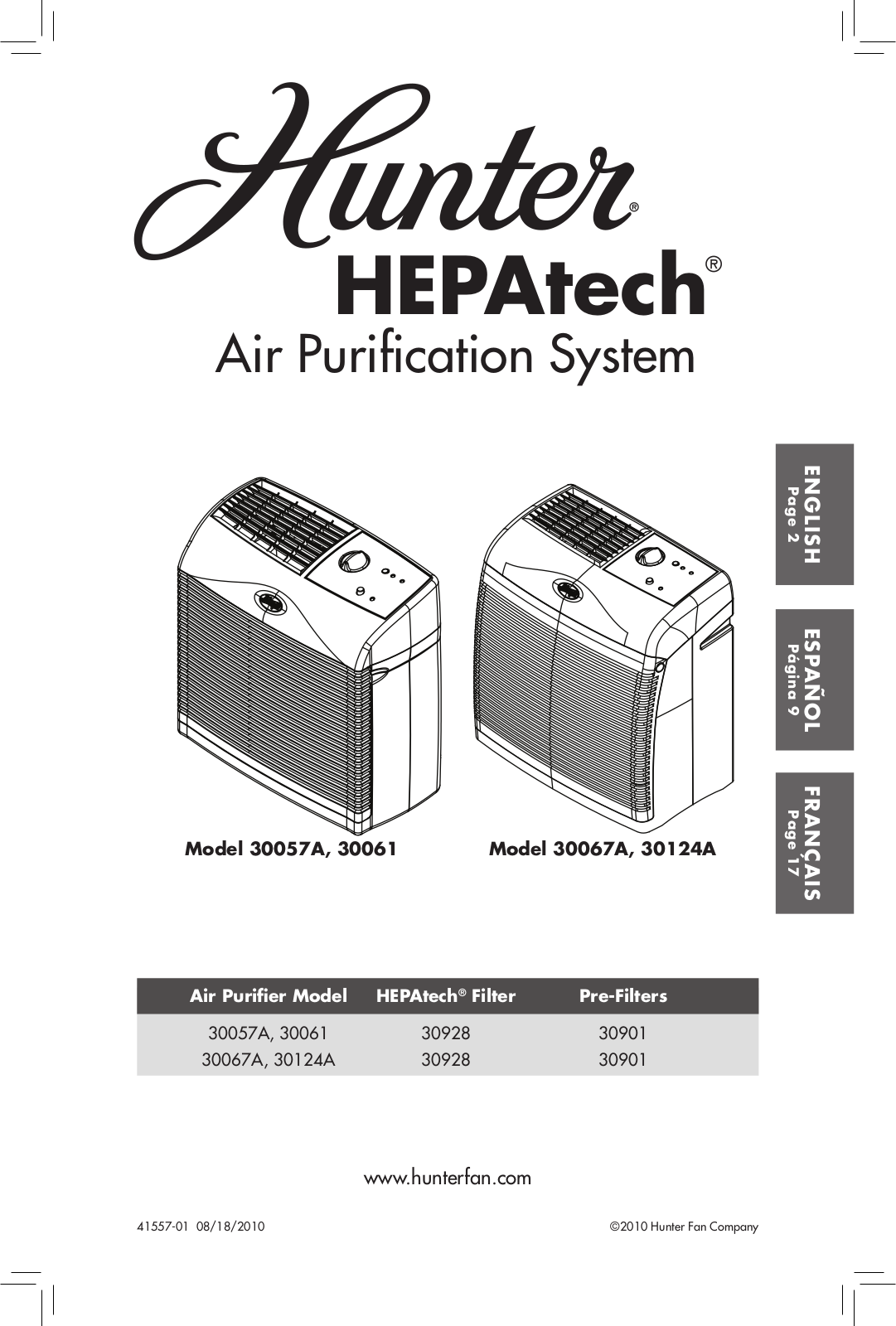 Hunter Fan 30061, 30057A User Manual