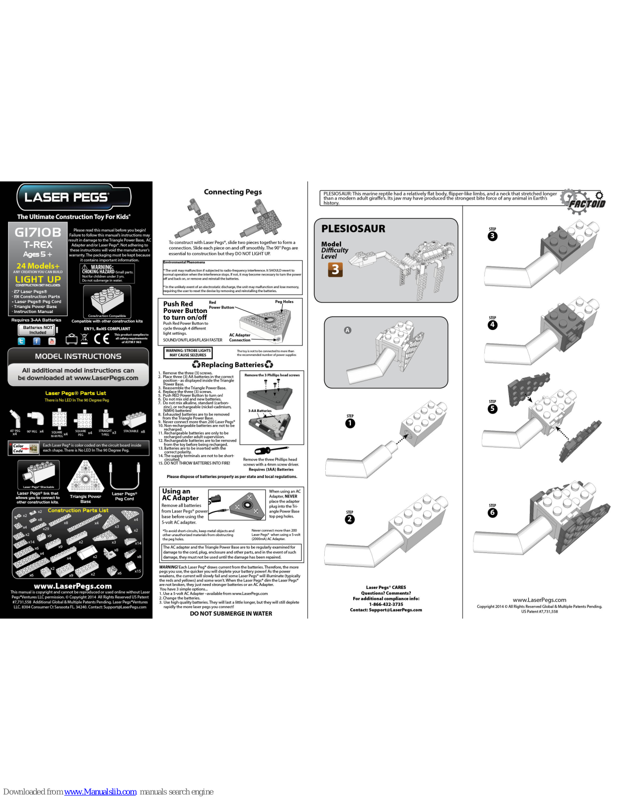 Laser Pegs Plesiosaurus G1710B Model Instructions