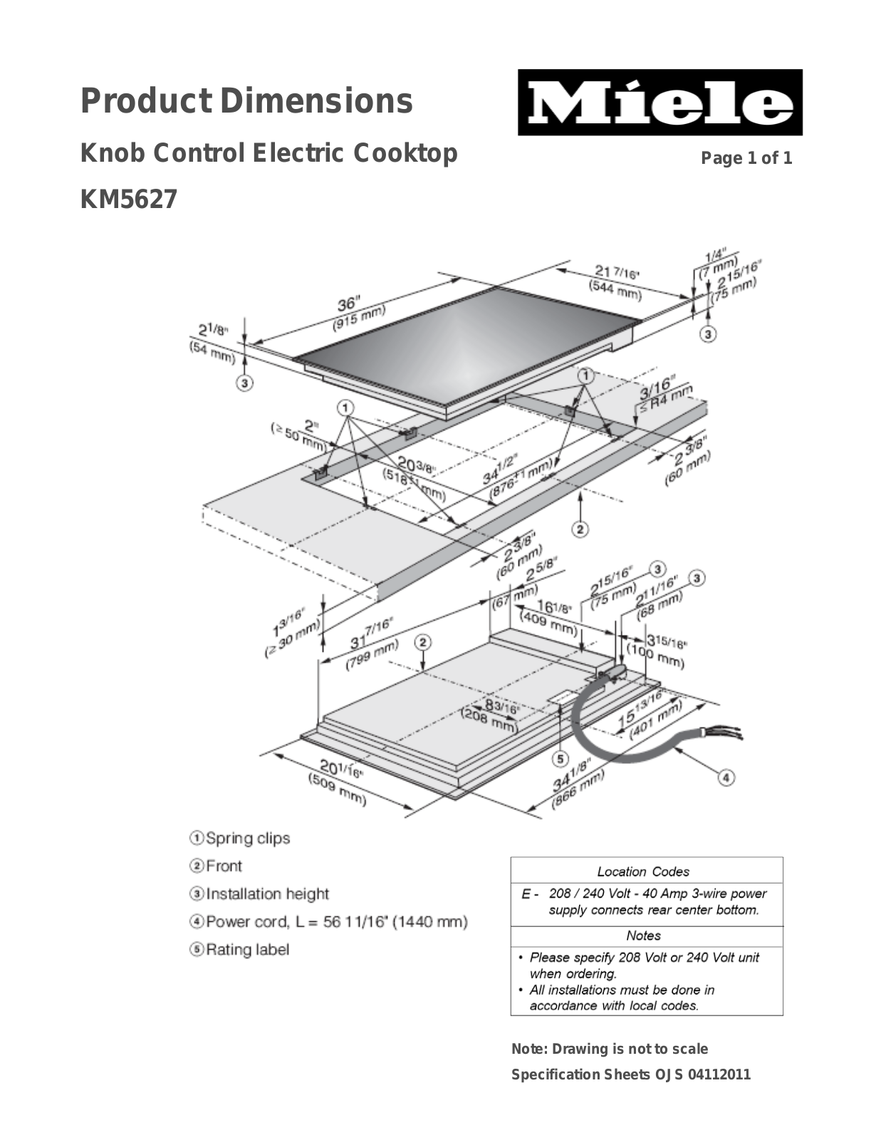 Miele KM5627240 Specifications