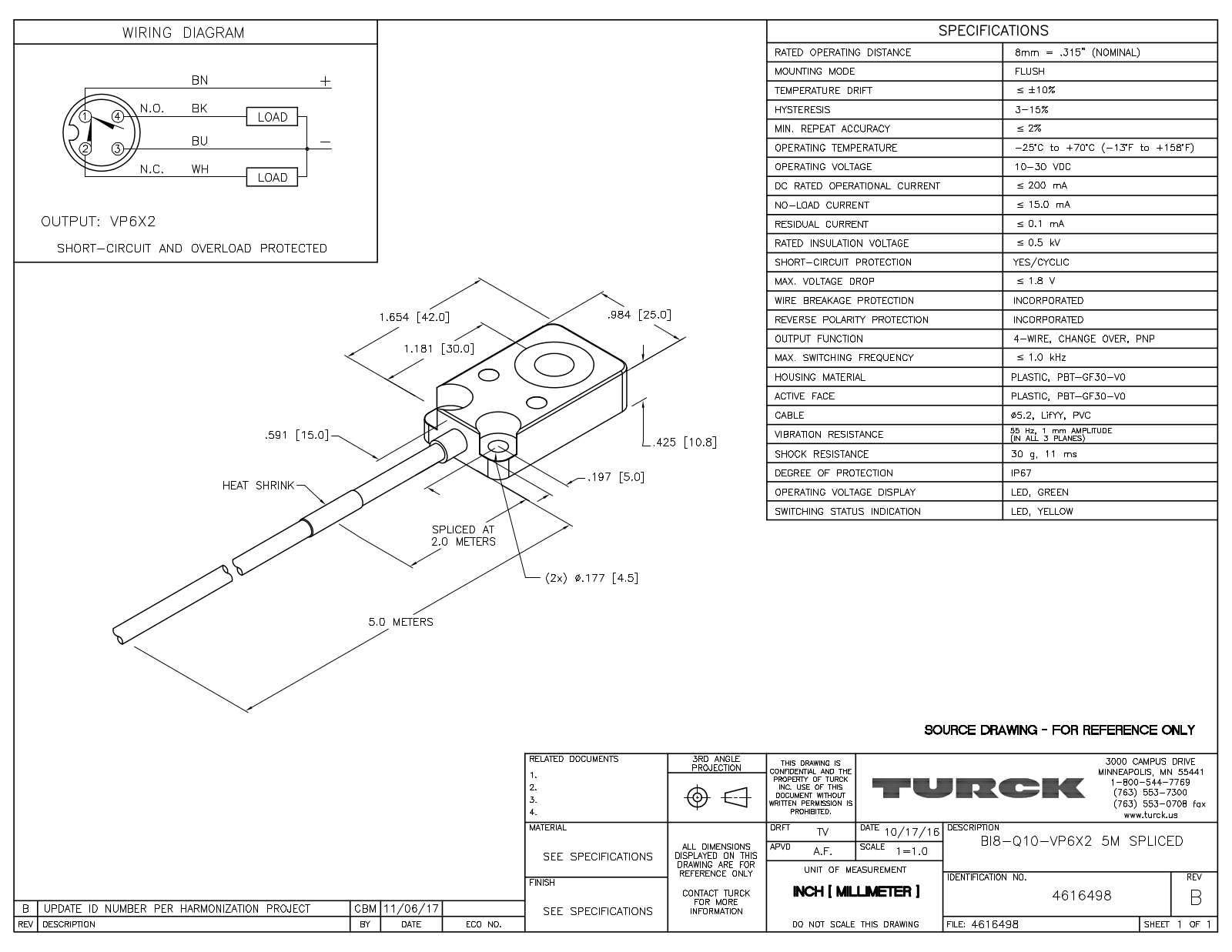 Turck BI8-Q10-VP6X25MSPLICED Data Sheet