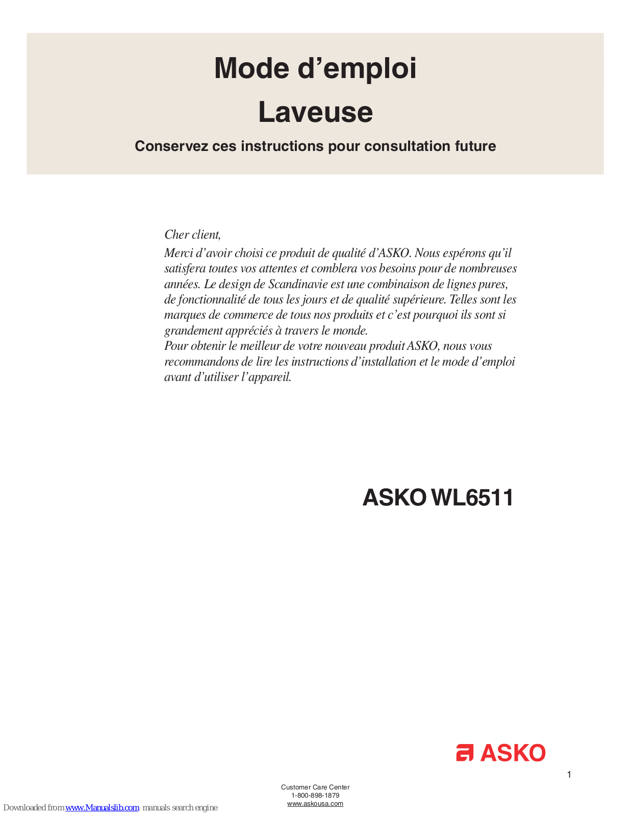 ASKO WL6511 User Manual