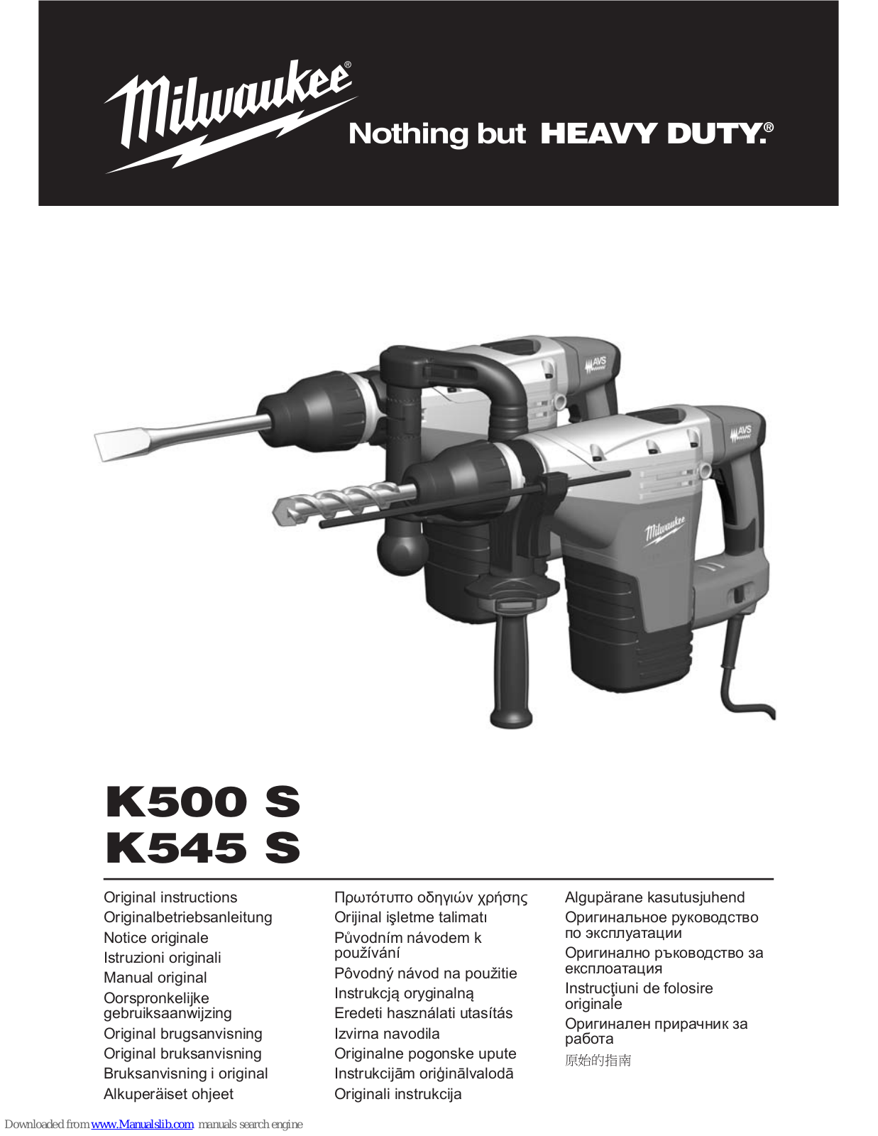 Milwaukee K500 S, K545 S, K900 K, K900 S, K950 K Original Instructions Manual