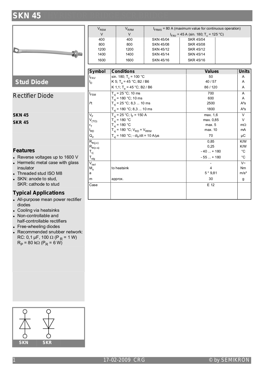 Semikron SKN45 Data Sheet