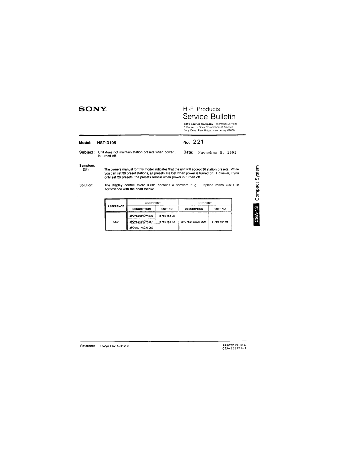 Sony HST-D105 Service Manual