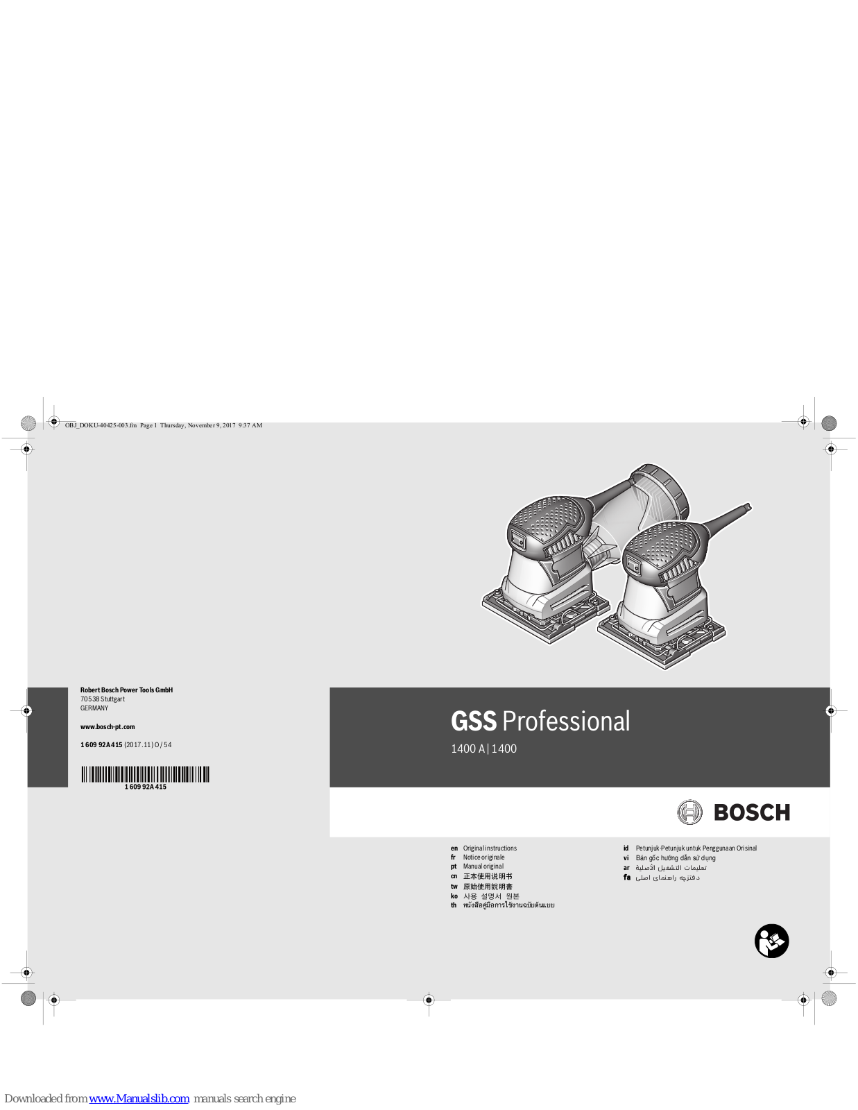 Bosch GSS 1400 Professional, GSS 1400 A Professional Original Instructions Manual