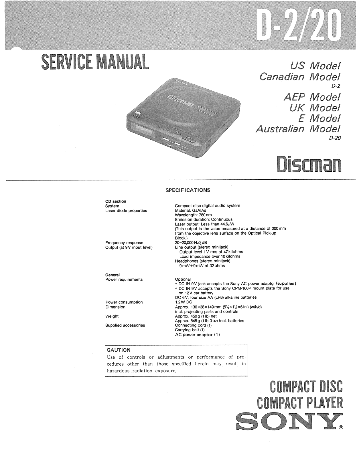 Sony D-20 Service manual