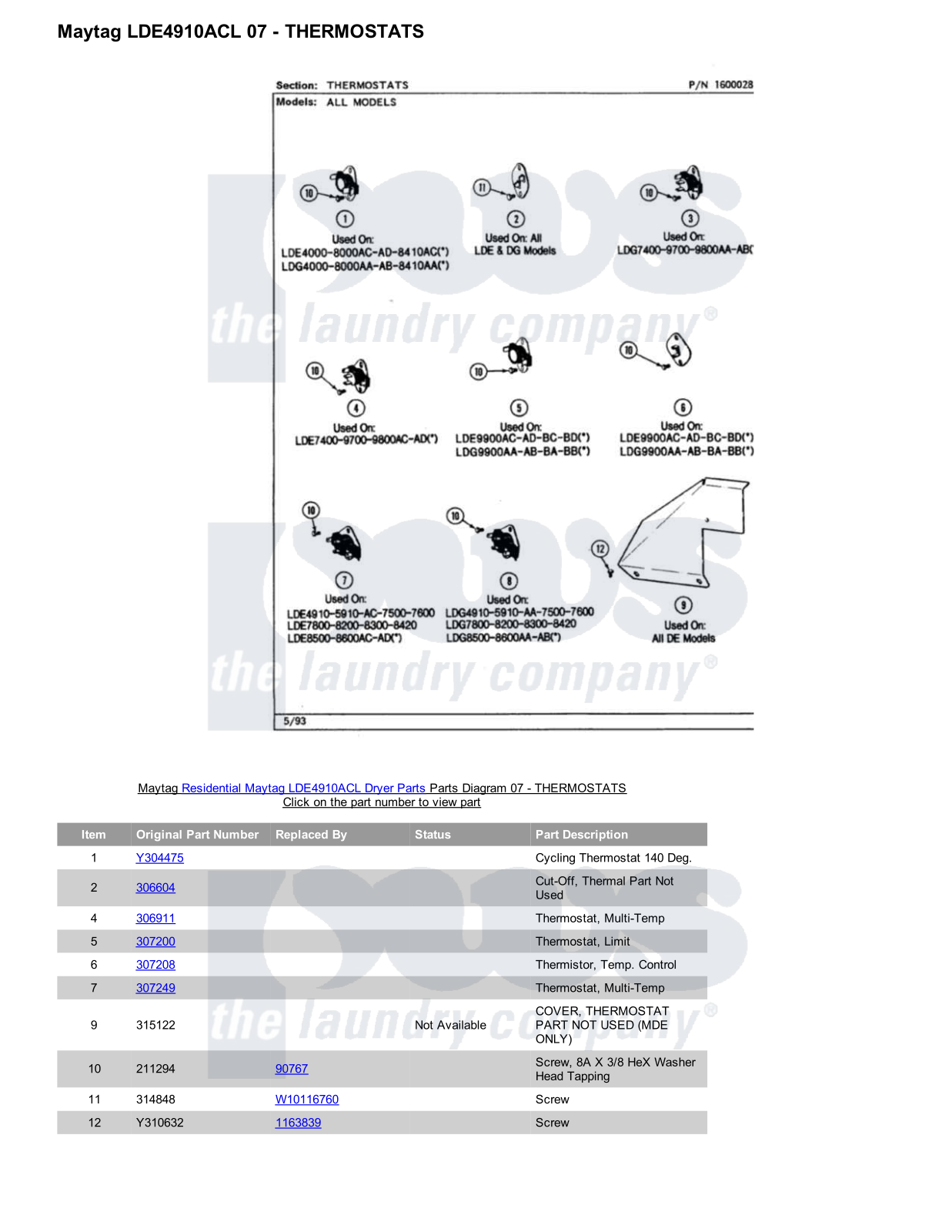 Maytag LDE4910ACL Parts Diagram