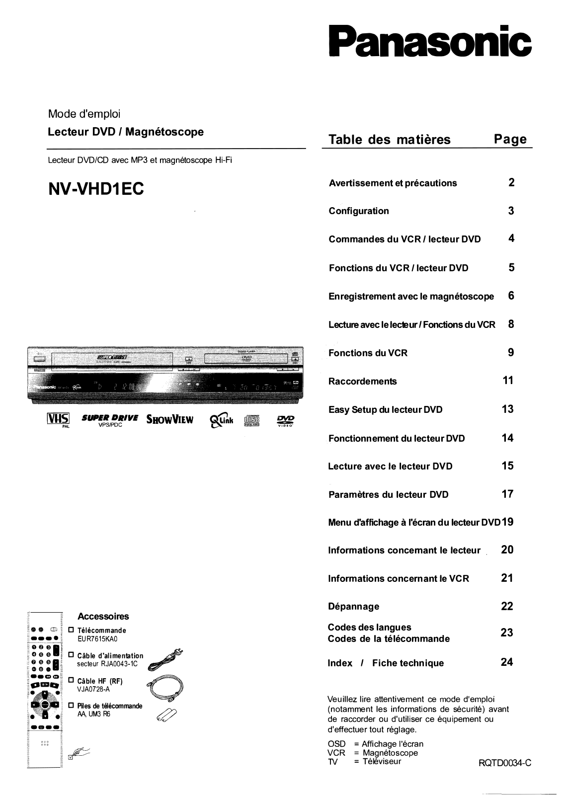 Panasonic NVVHD1EE, NVVHD1EC Super Drive User Manual