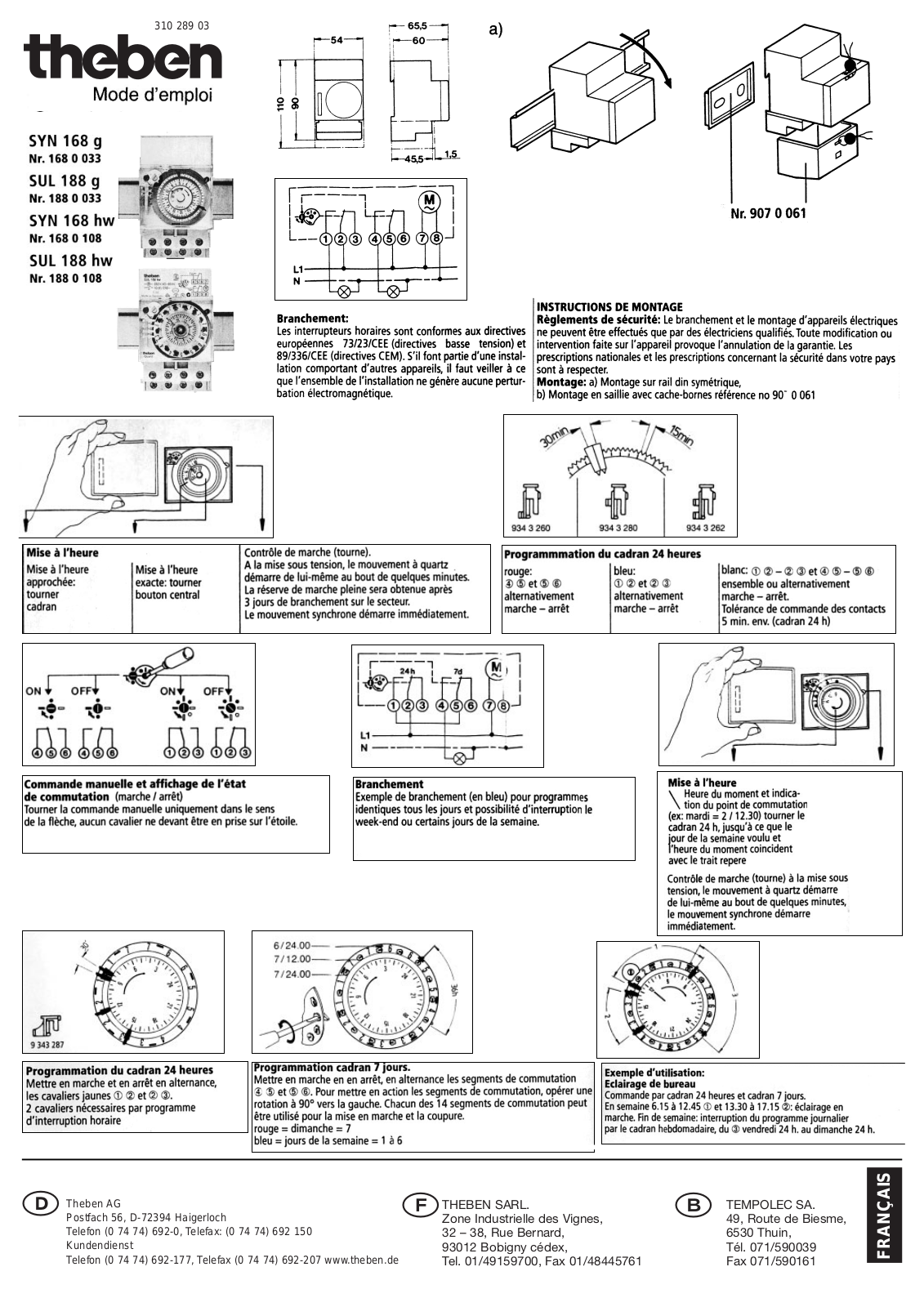 Theben SUL 188 HW, SYN 168 G, SYN 168 HW, SUL 188 G Operating Instructions