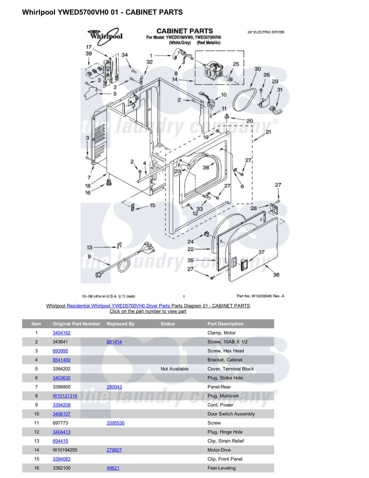 Whirlpool YWED5700VH0 Parts Diagram