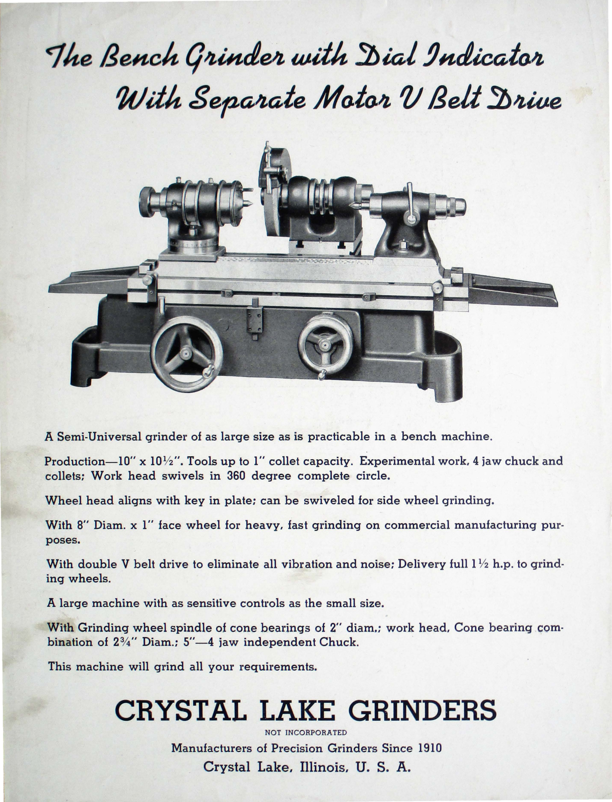 Crystal Lake Grinders Semi-Universal Bench Grinder Grinder - ManualMachine.com