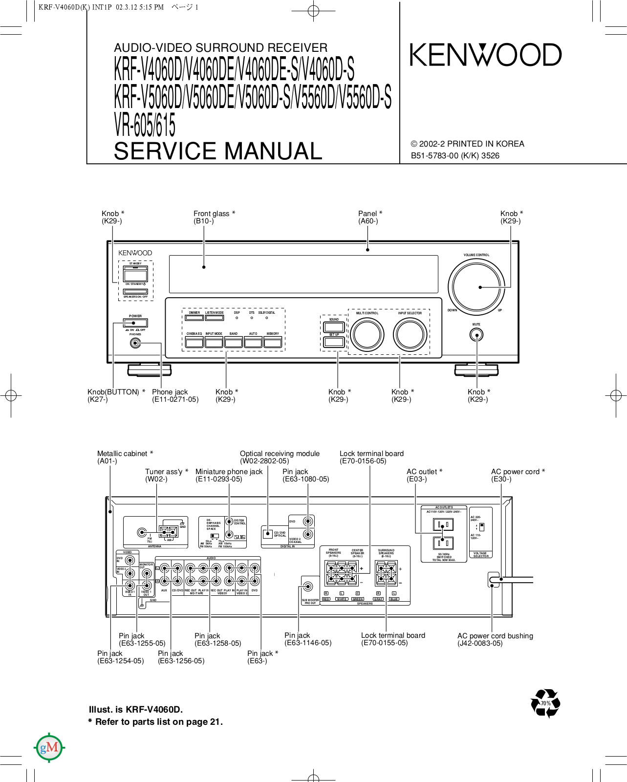 Kenwood KRFV-4060, KRFV-5060, KRFV-5560, VR-605, VR-615 Service manual