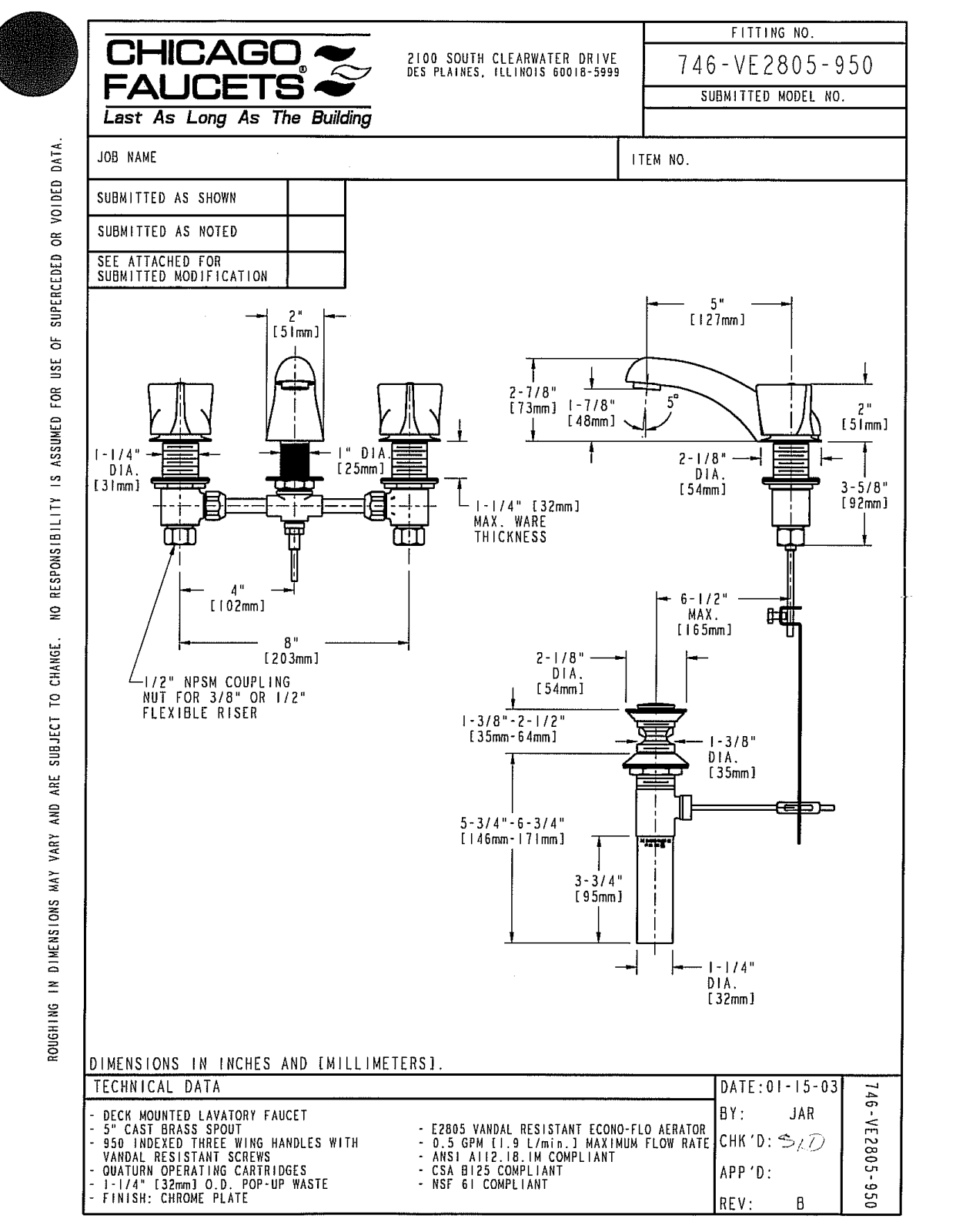 Chicago Faucet 746-VE2805-950 User Manual