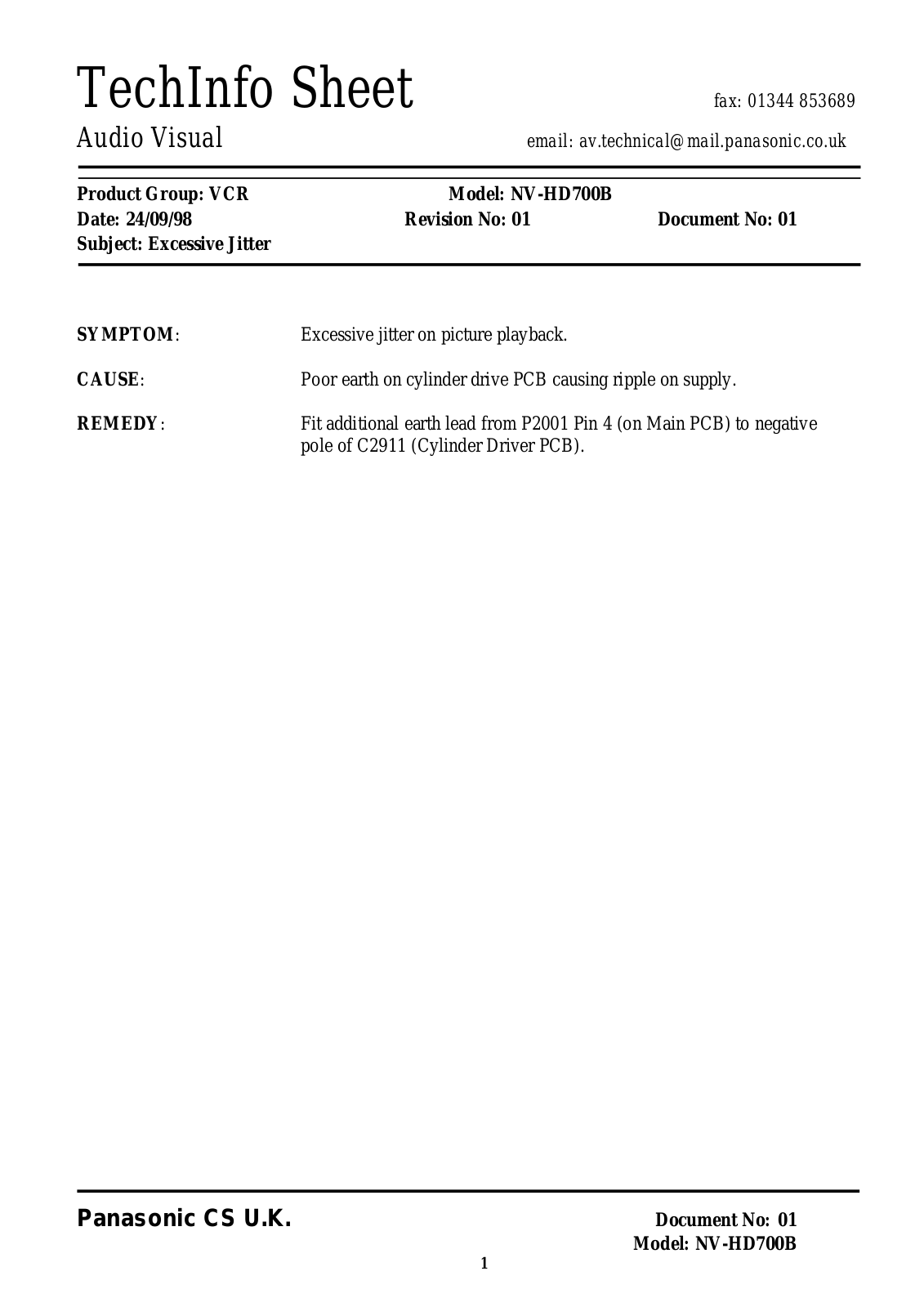 Panasonic NV-HD700B Service Manual