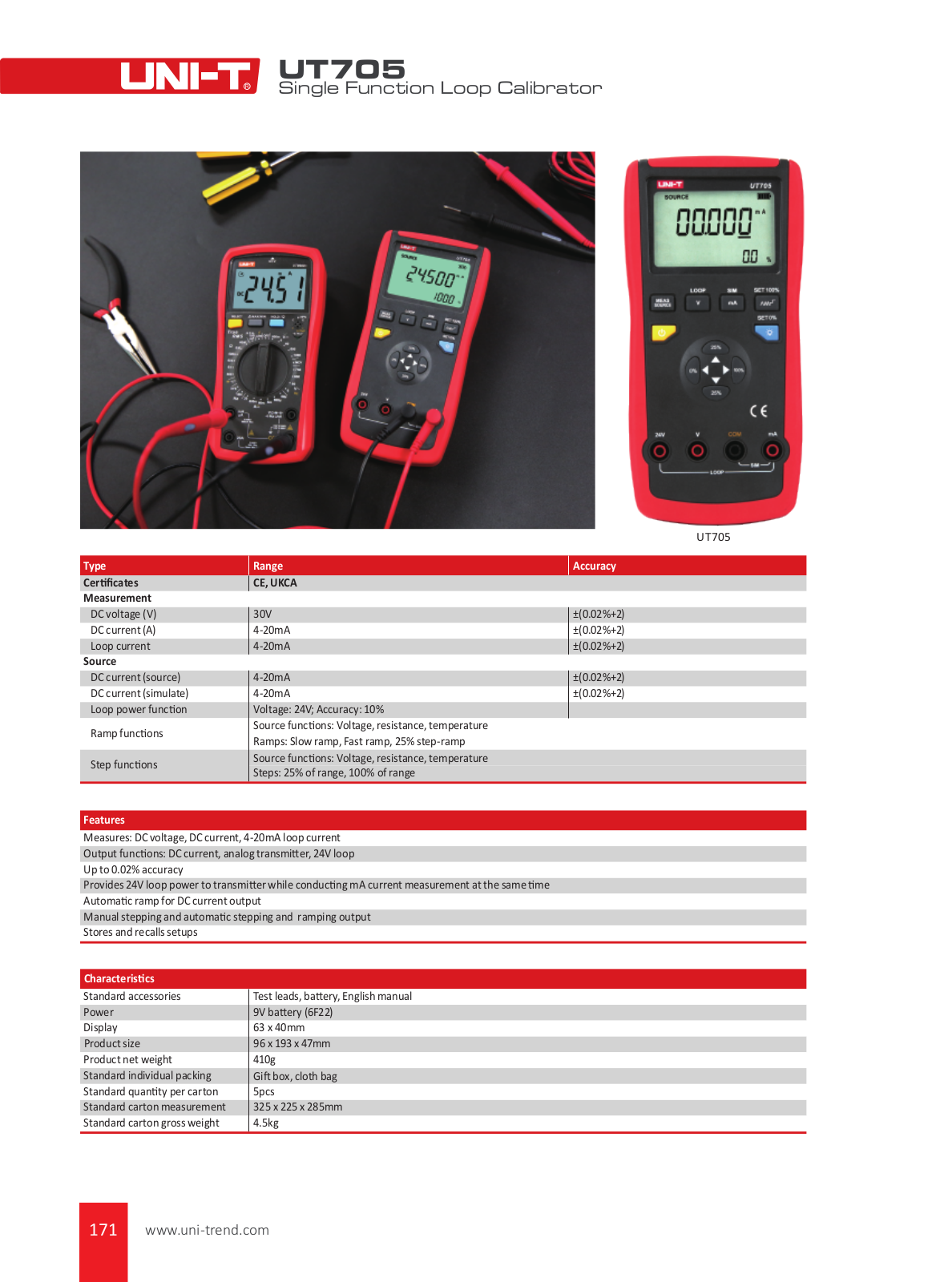 Datasheet UT-705 Specification